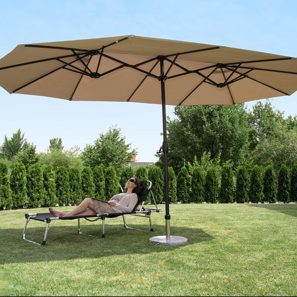 "Silia" umbrella with 3 canopies in aluminum and polyester, 4.6 x 2.7 m, 2.5 h