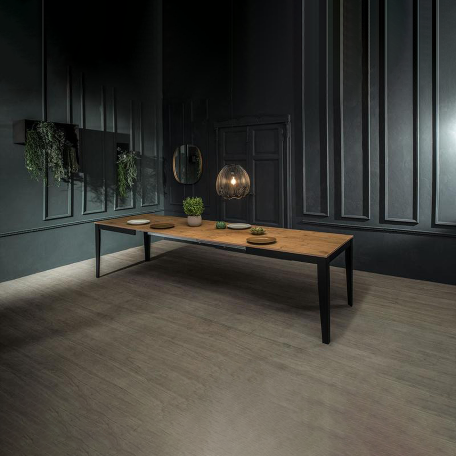 Extendable table "Blanche" melamine top metal legs 14 seats cm 316x90 76h