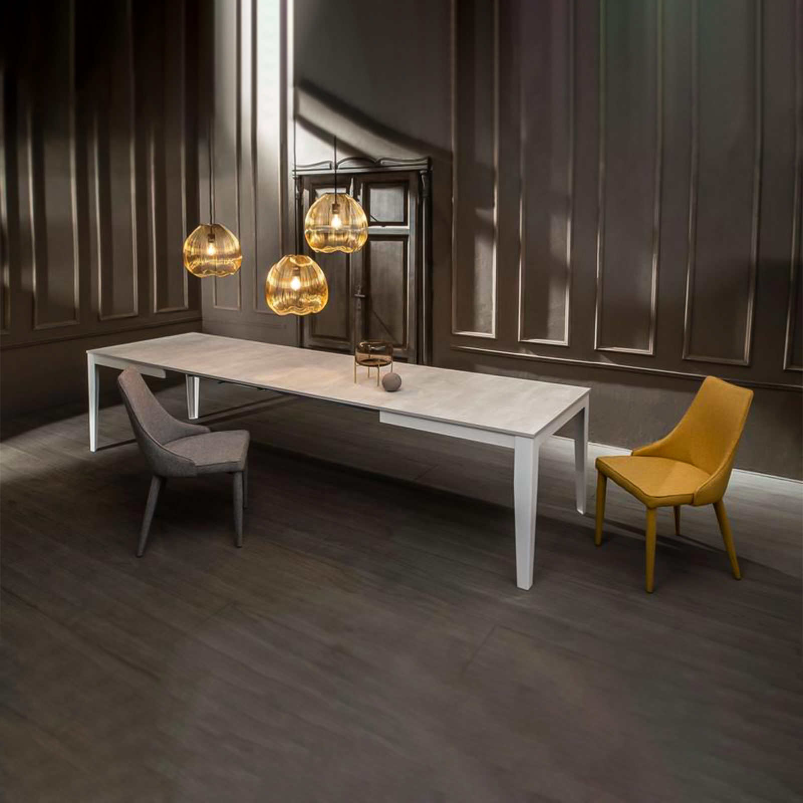 Extendable table "Blanche" melamine top metal legs cm 130/290x80 76h