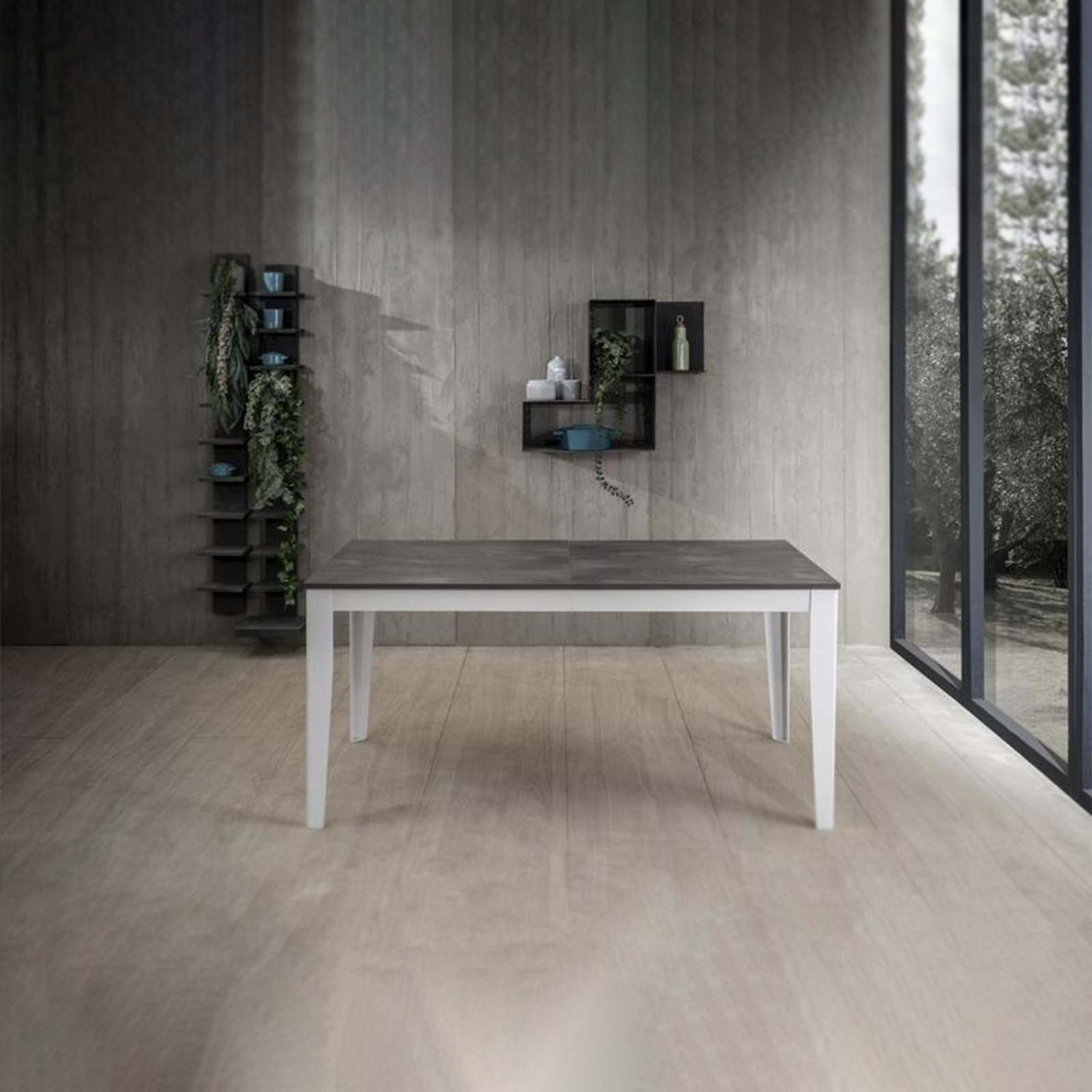 Extendable table "Blanche" melamine top metal legs cm 130/290x80 76h