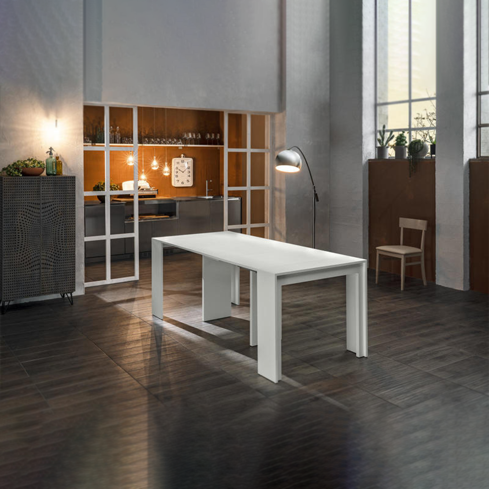 Extendable console table "Pinocchio" in lacquered wood 10 seats cm 43/302x90 76h