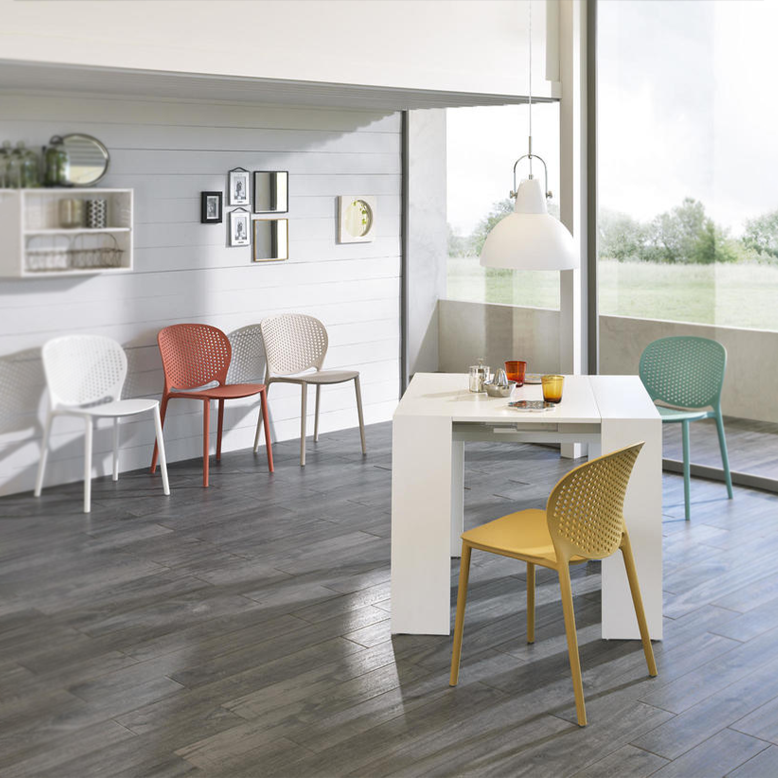 Extendable console table "Pinocchio" in lacquered wood 10 seats cm 43/302x90 76h