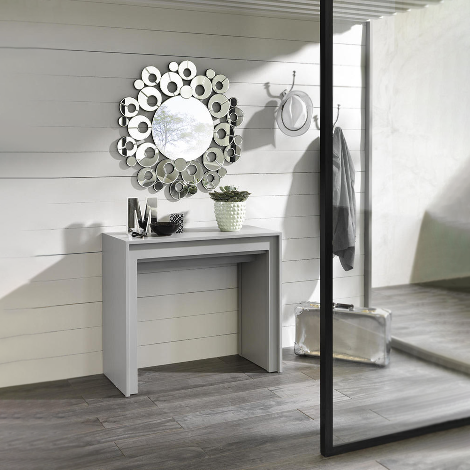 Extendable console table "Pinocchio" in lacquered wood 10 seats cm 43/302x90 76h