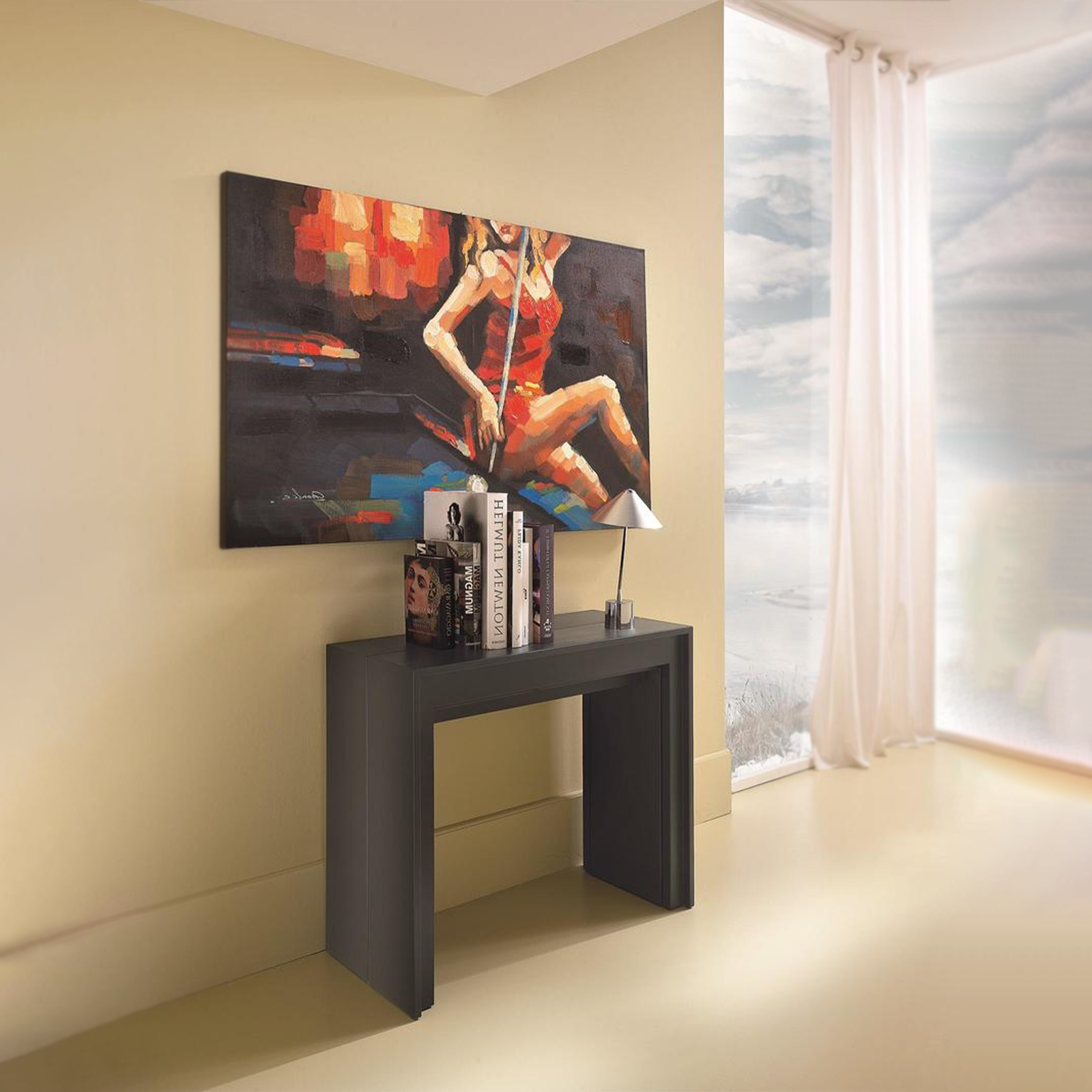 Extendable console table "Pinocchio" in lacquered wood 10 seats cm 43/302x90 76h