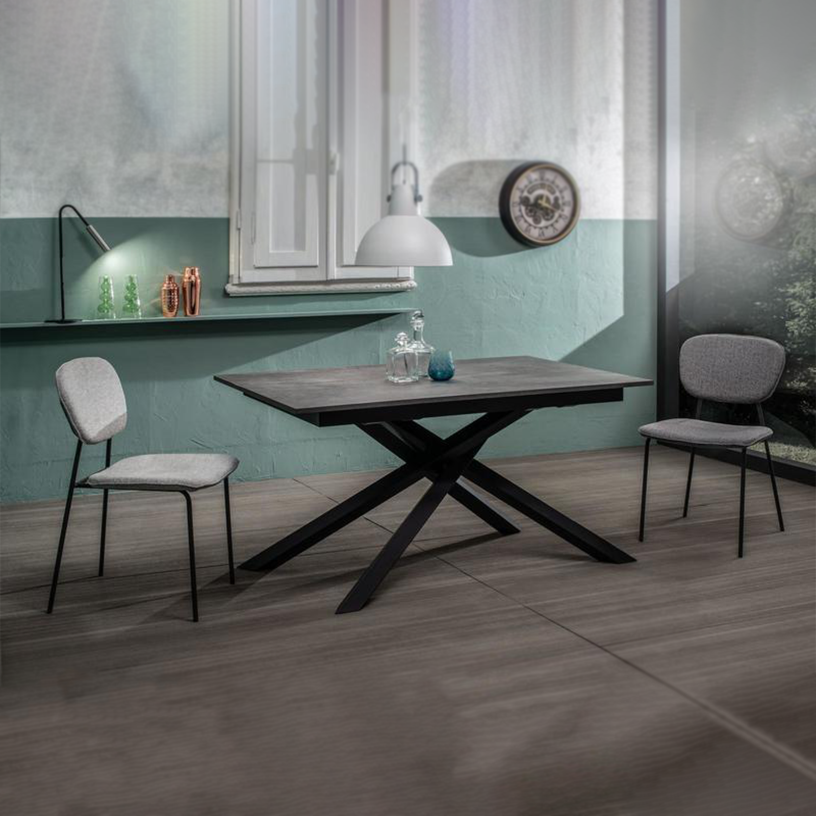 Modern extendable "Atene" table with melamine top and painted metal legs