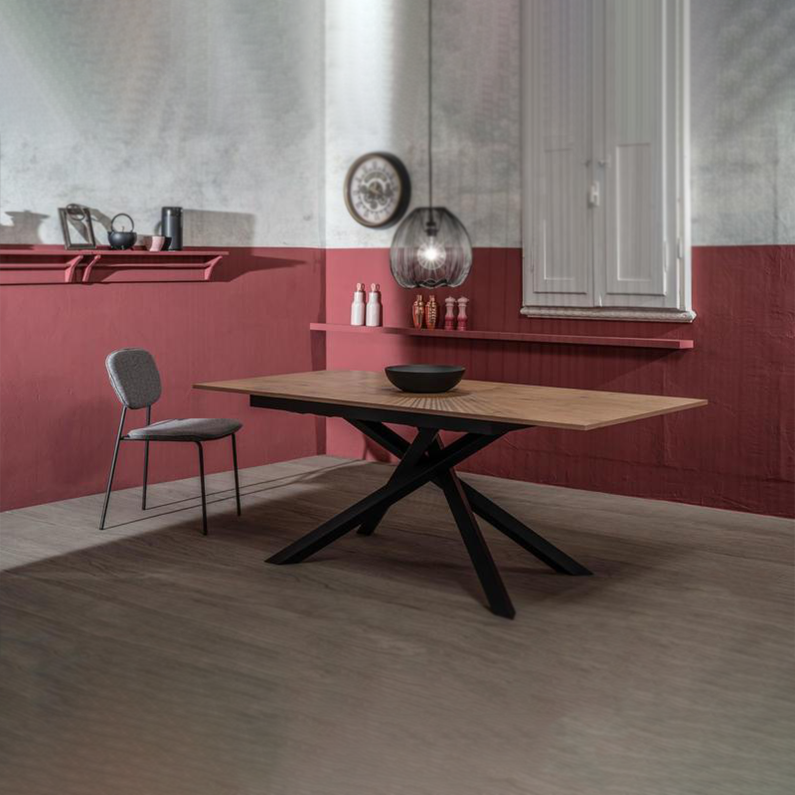 Modern extendable "Atene" table with melamine top and painted metal legs