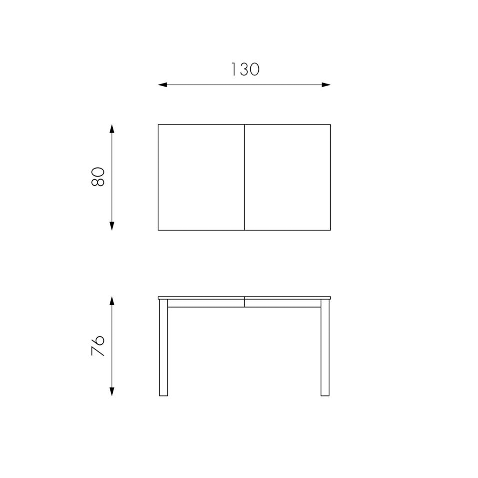 "Creta" extendable table with melamine top and solid wood legs, 130/210x80 cm, 76 cm high.