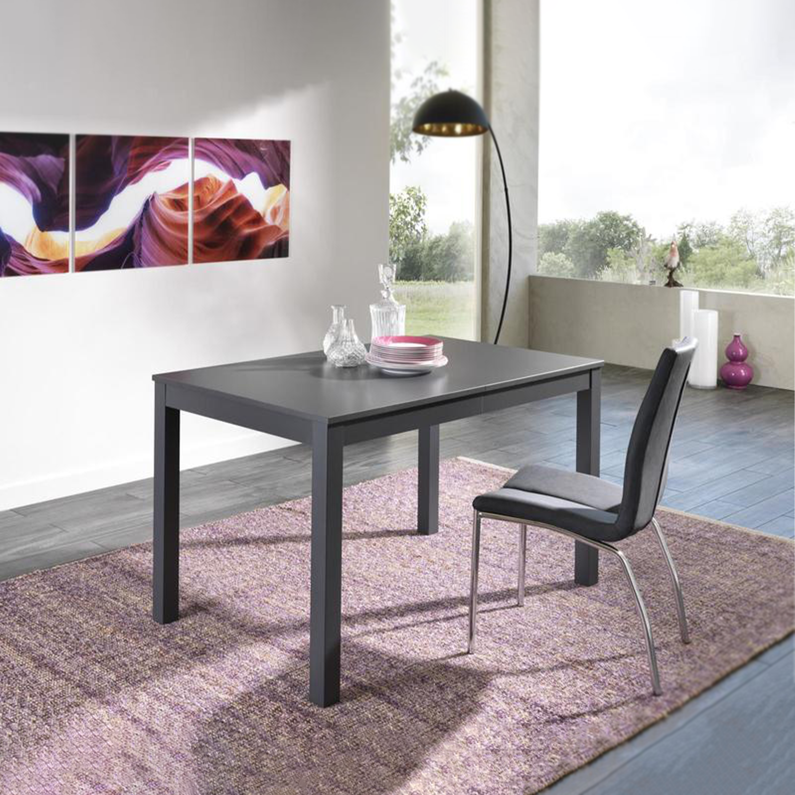 "Creta" extendable table with melamine top and solid wood legs, 130/210x80 cm, 76 cm high.