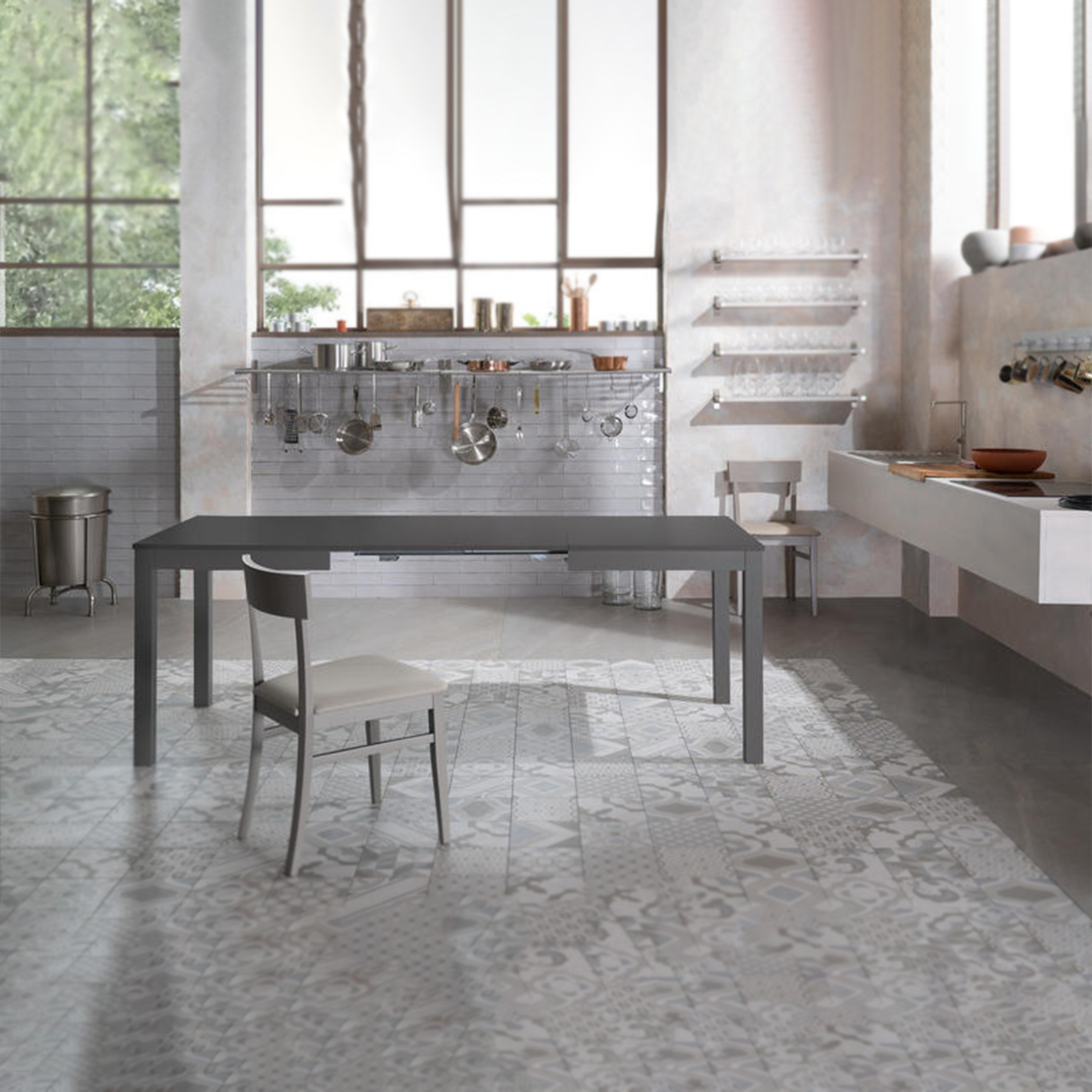 "Creta" extendable table with melamine top and solid wood legs, 130/210x80 cm, 76 cm high.