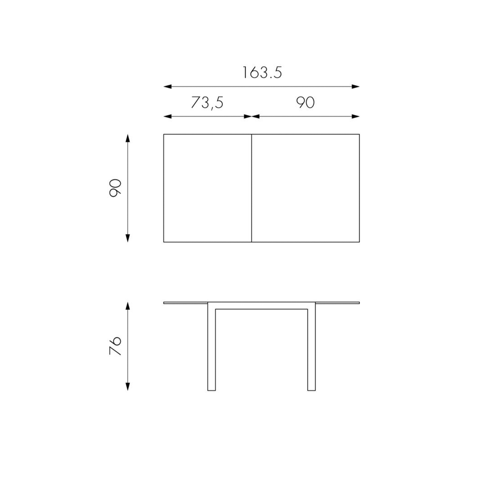 Extendable table "Benny" tempered glass top metal frame 6 seats 164x90 cm 76h