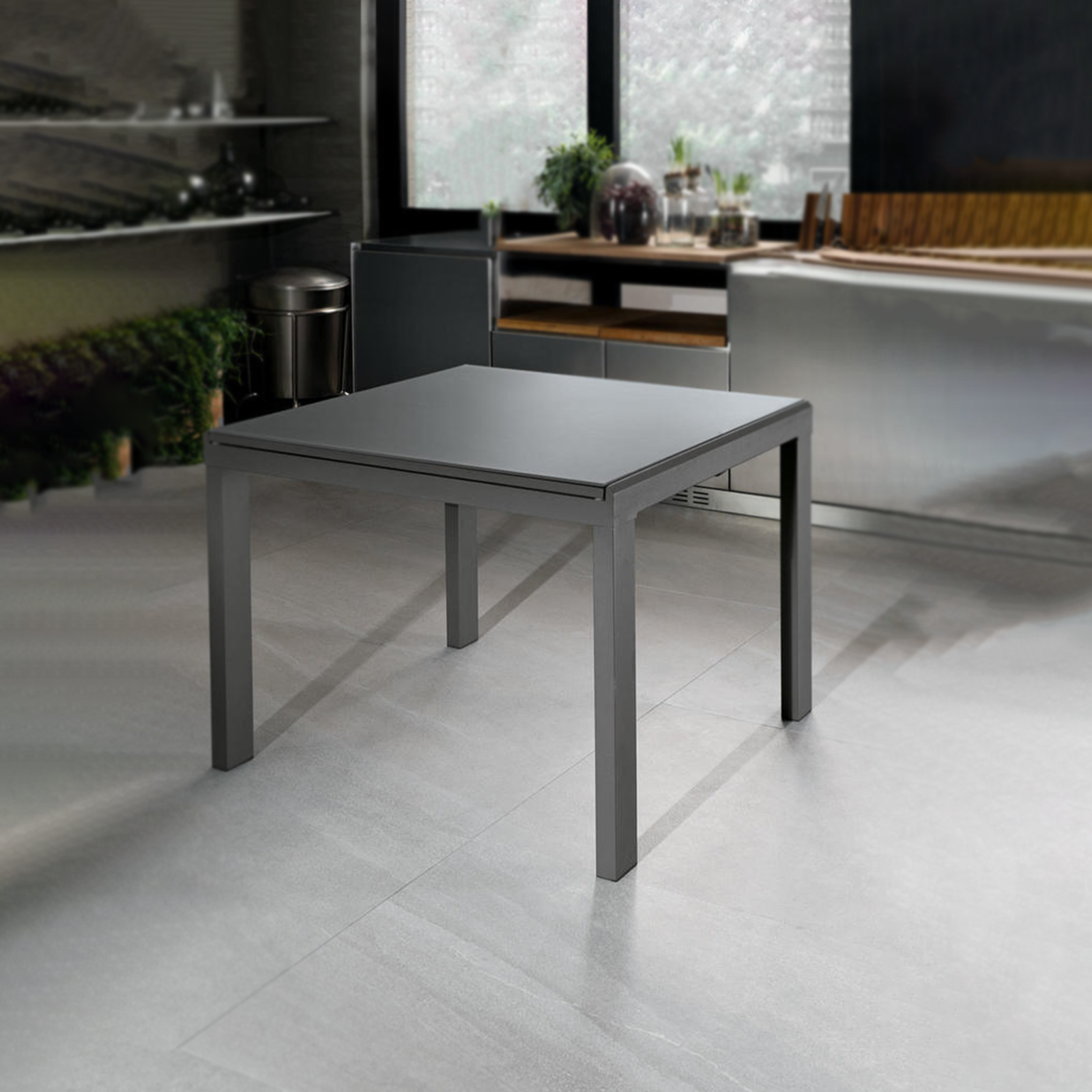 Extendable table "Benny" tempered glass top metal frame 6 seats 164x90 cm 76h