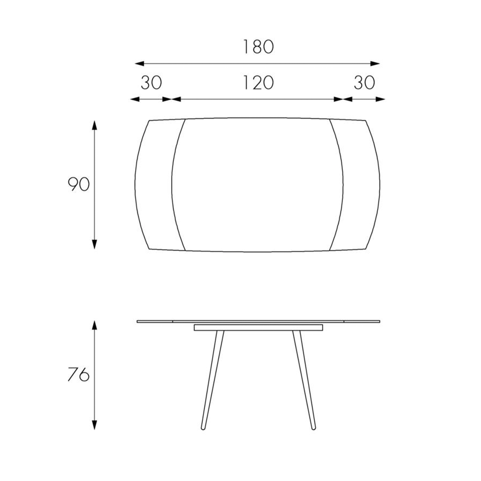 Extendable table in tempered glass "Giulietta" metal frame 120/180x90 cm 76h