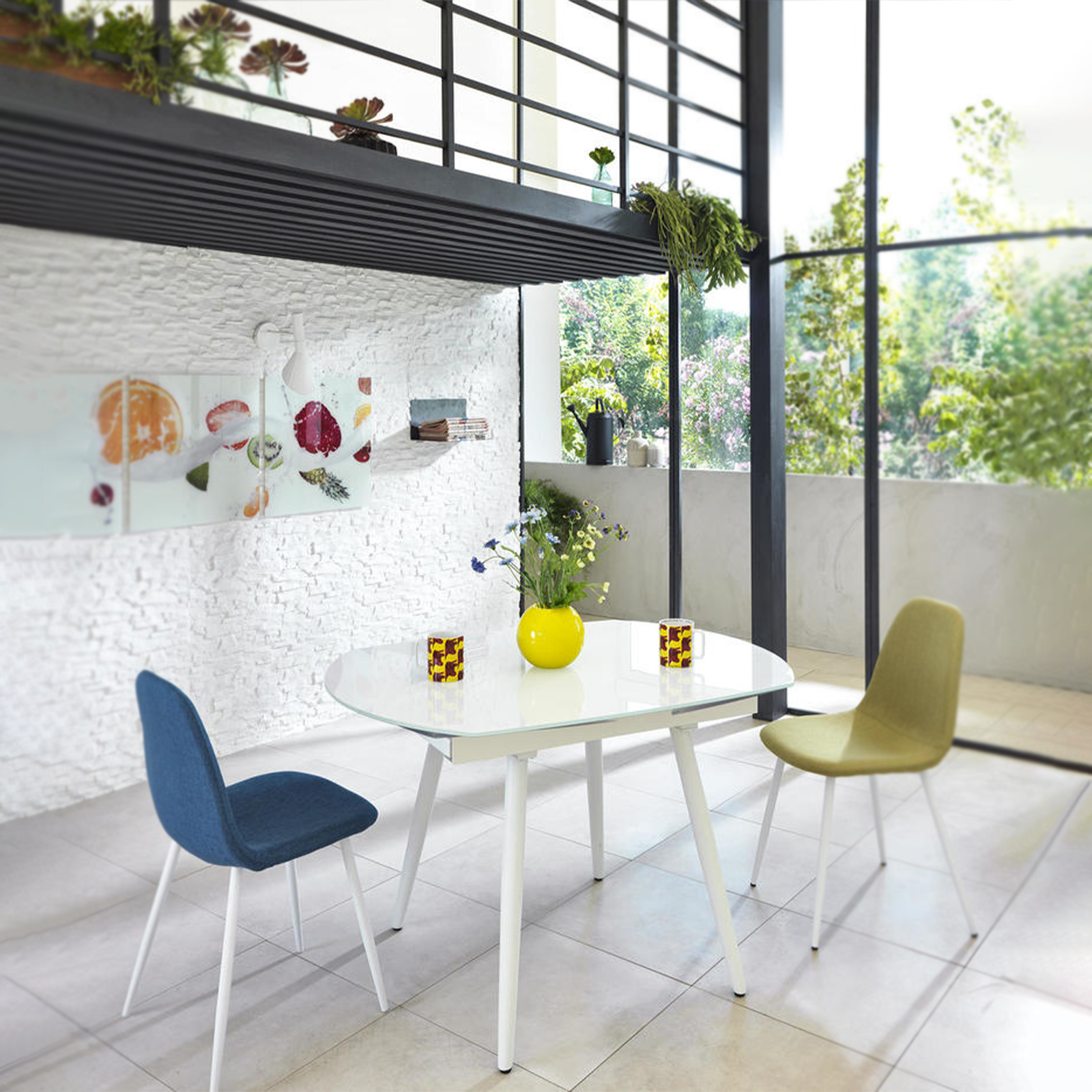 Extendable table in tempered glass "Giulietta" metal frame 120/180x90 cm 76h