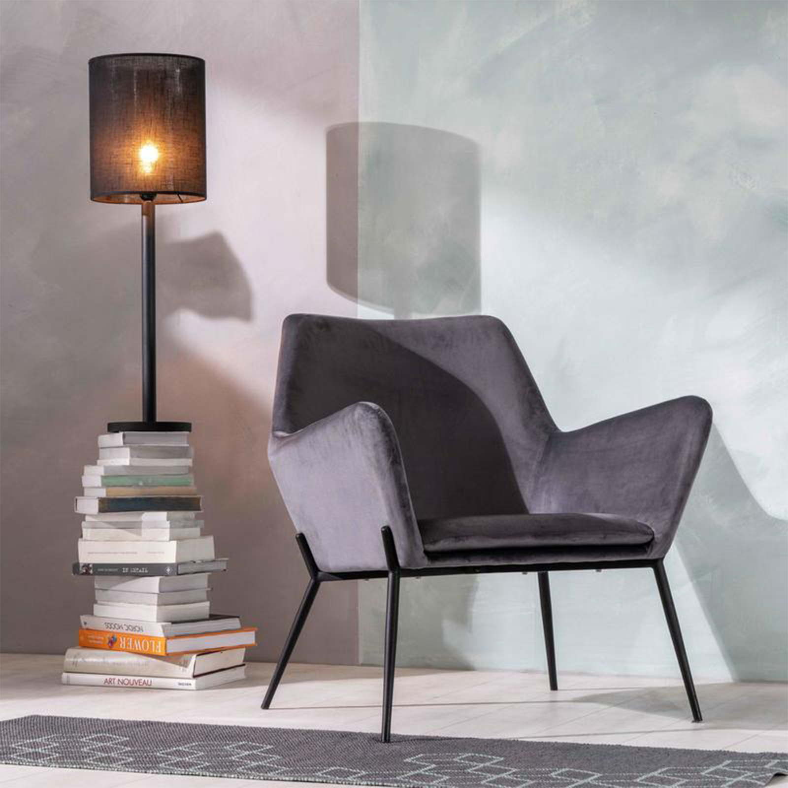 Modern "Gaia" upholstered velvet armchair with metal legs, 70x72 cm, 79h