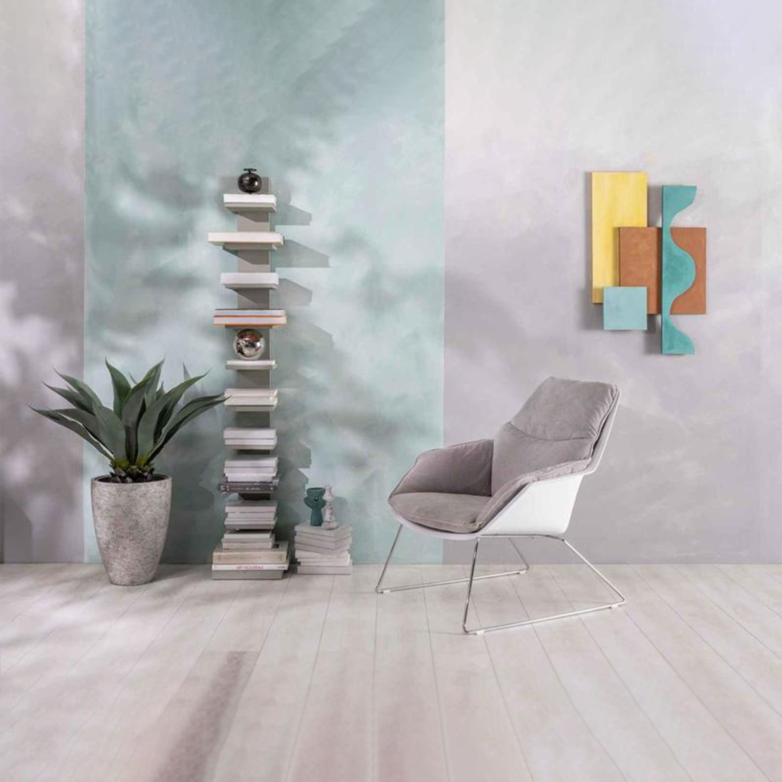 "Audrey" modern upholstered armchair in fabric with metal legs, 74x85 cm, 86 cm high.