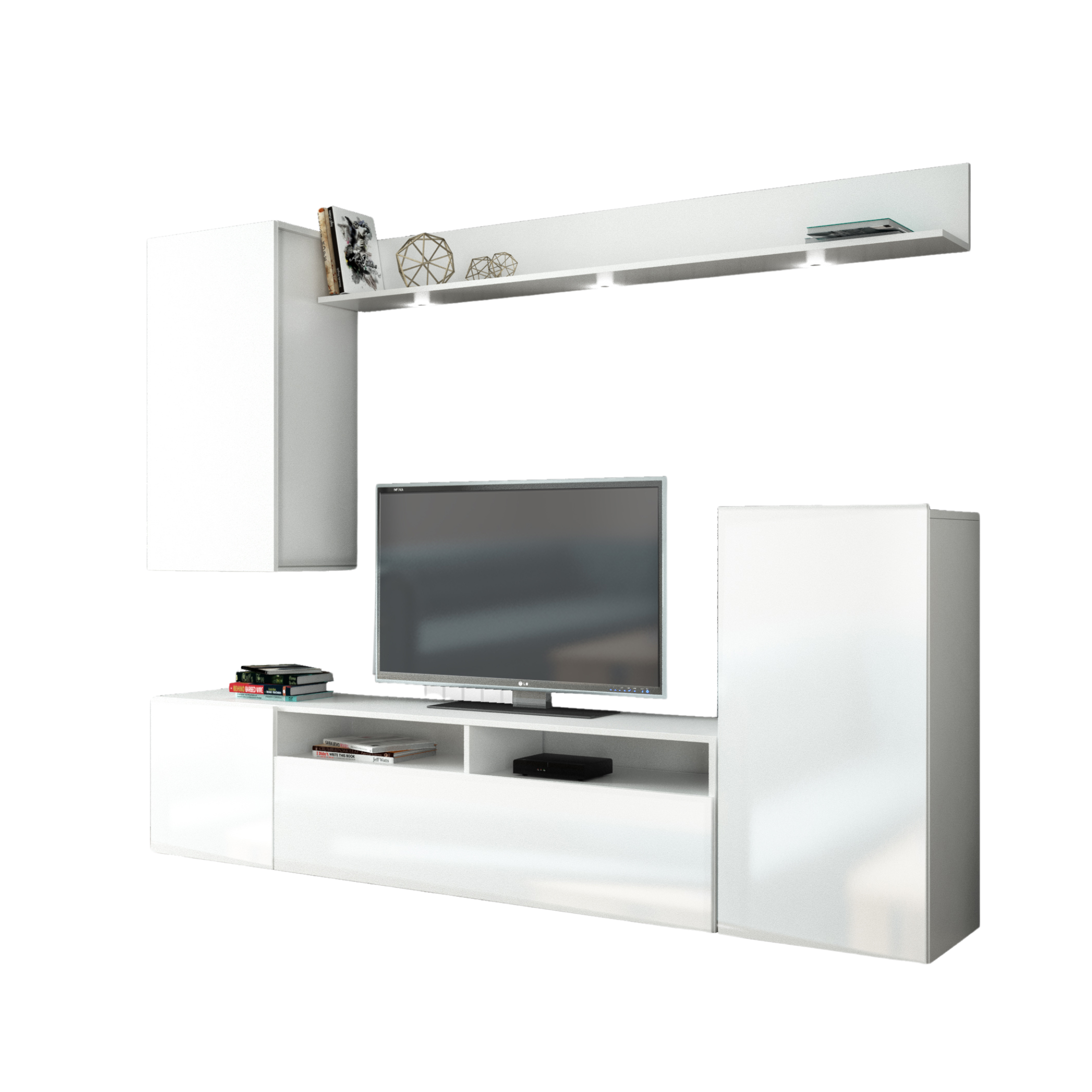 Living room wall unit with "Living Bridge" shelf, 207x34 cm, 170 cm high
