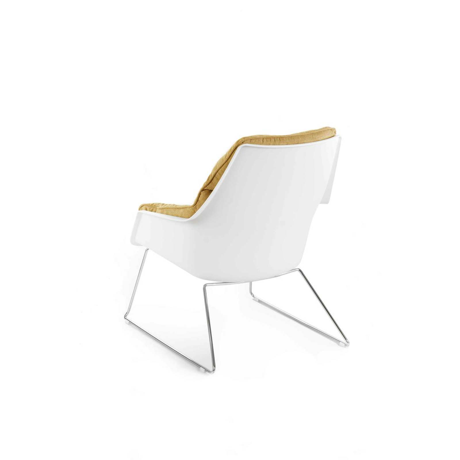 "Audrey" modern upholstered armchair in fabric with metal legs, 74x85 cm, 86 cm high.