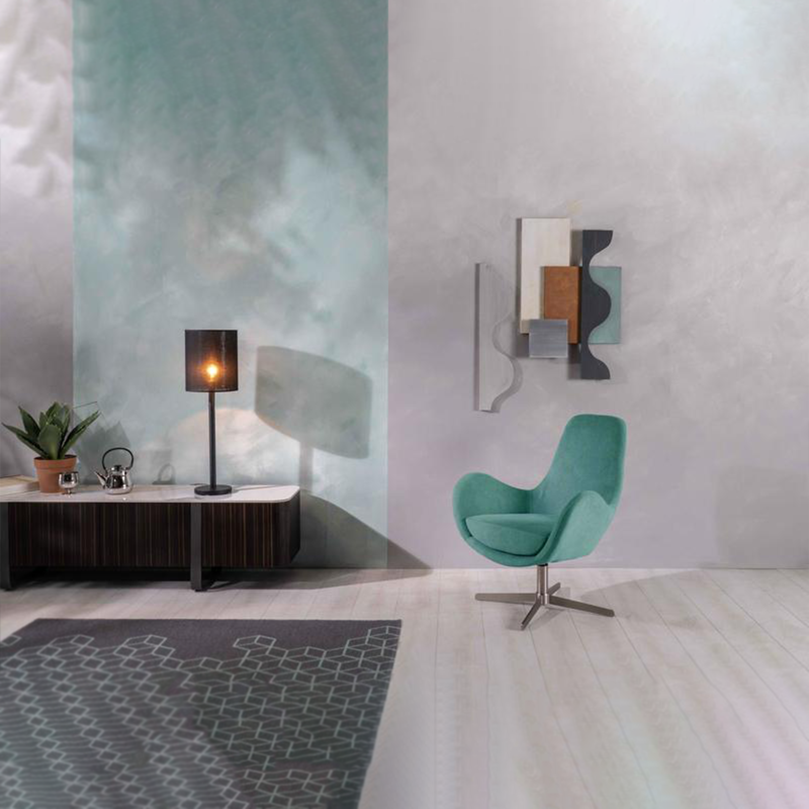 Modern swivel armchair "Orpea" in fabric with chrome base cm 72x64 85h