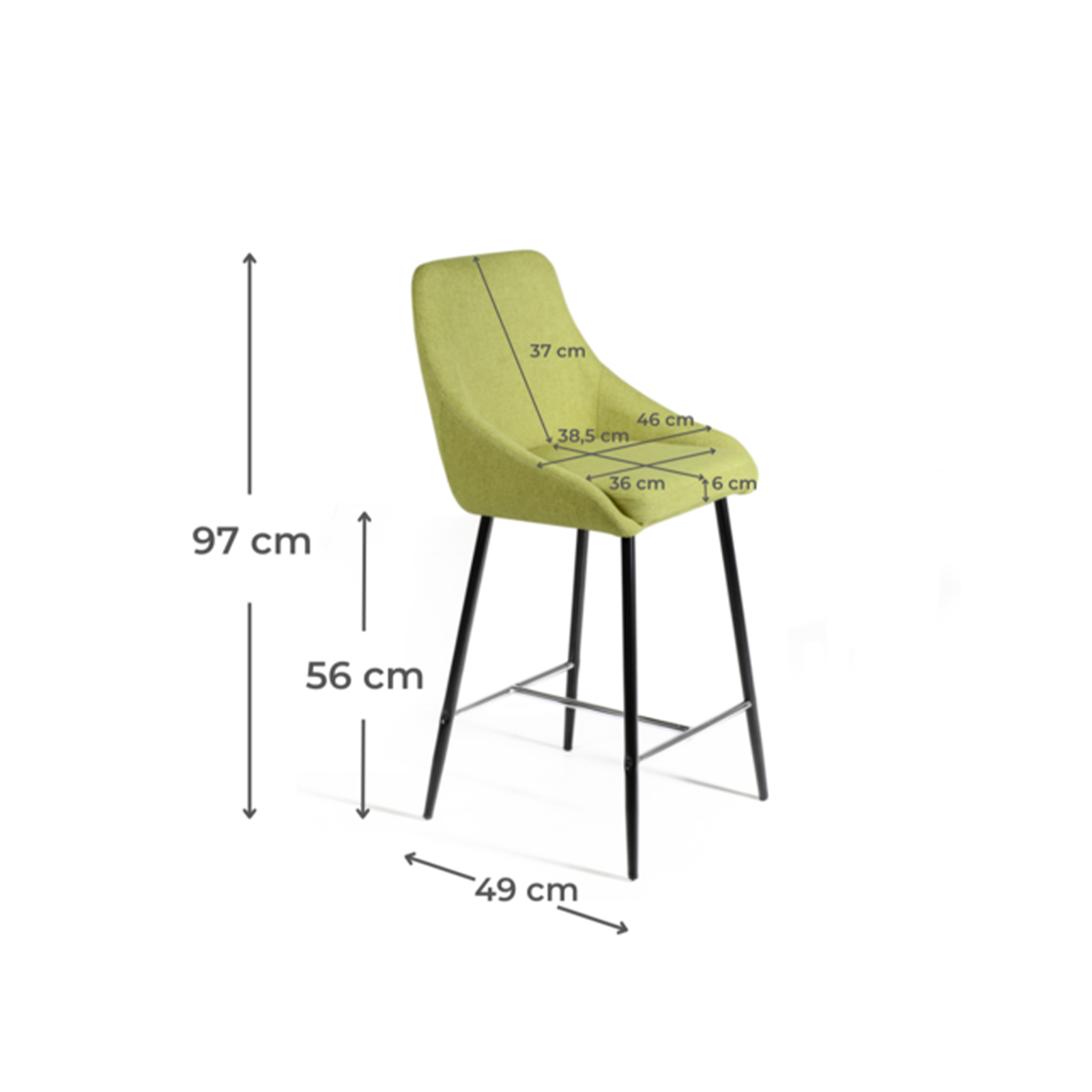 Set of high stools in fabric with metal footrest "Petit" cm 46x49 97h