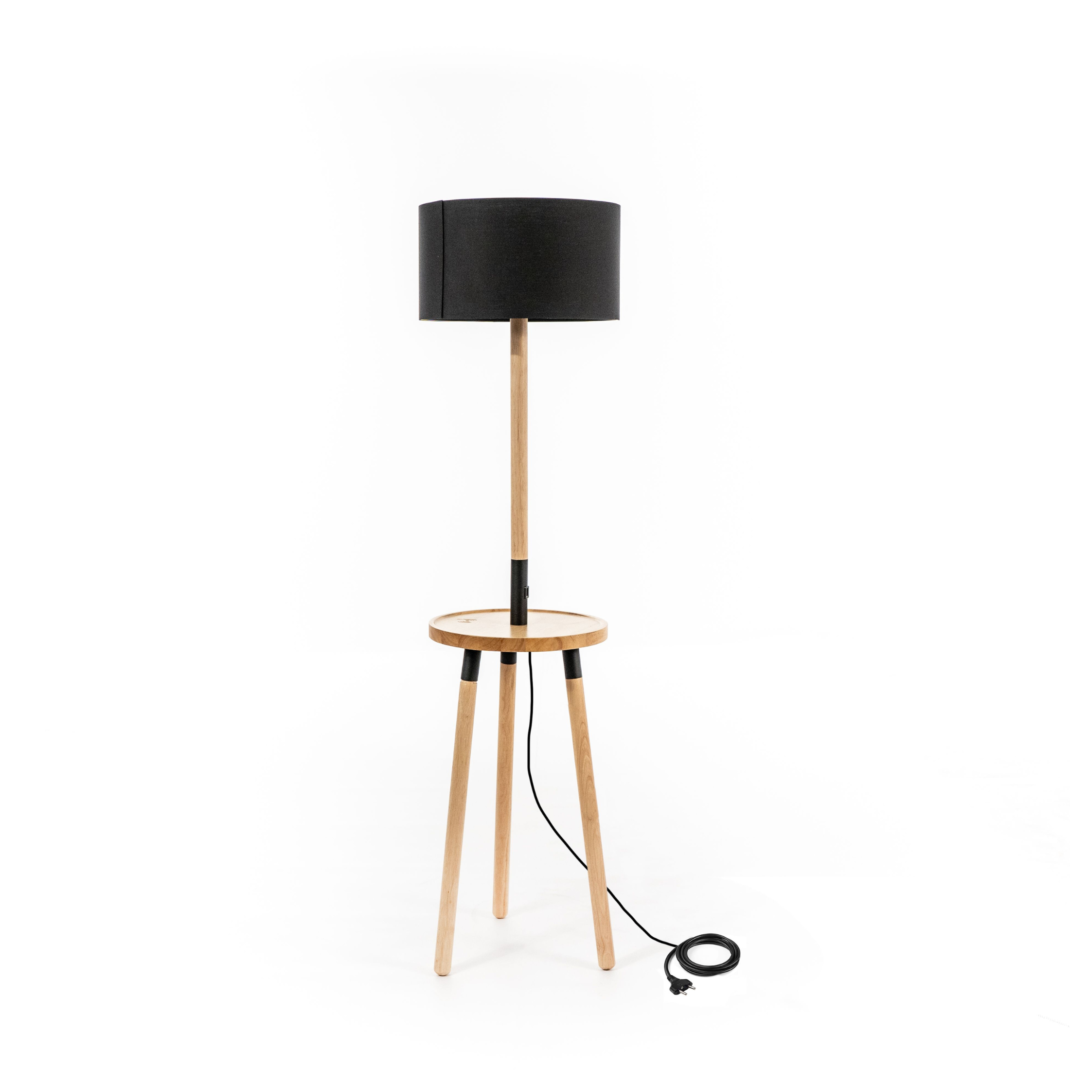 "Vega" wooden floor lamp with black fabric shade, 40x40 cm, 135 cm high