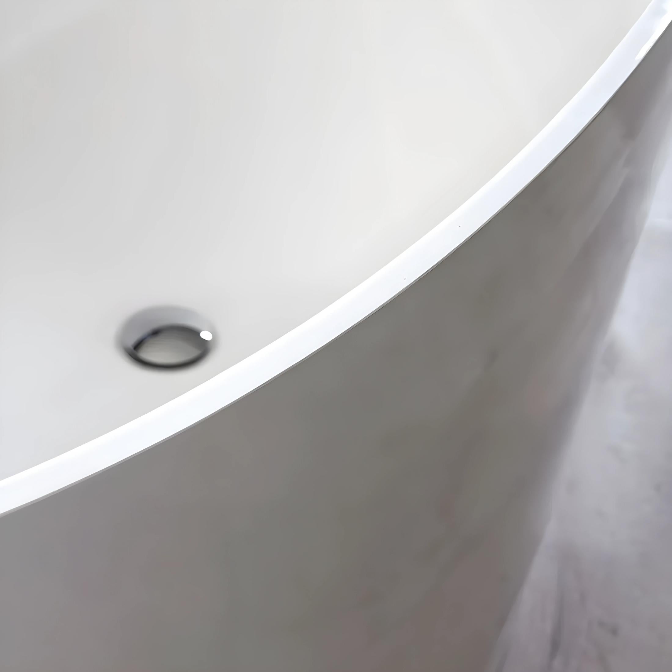 "Verona" freestanding bathtub in glossy white recomposed marble, 159.3 x 72 cm, 65 cm high