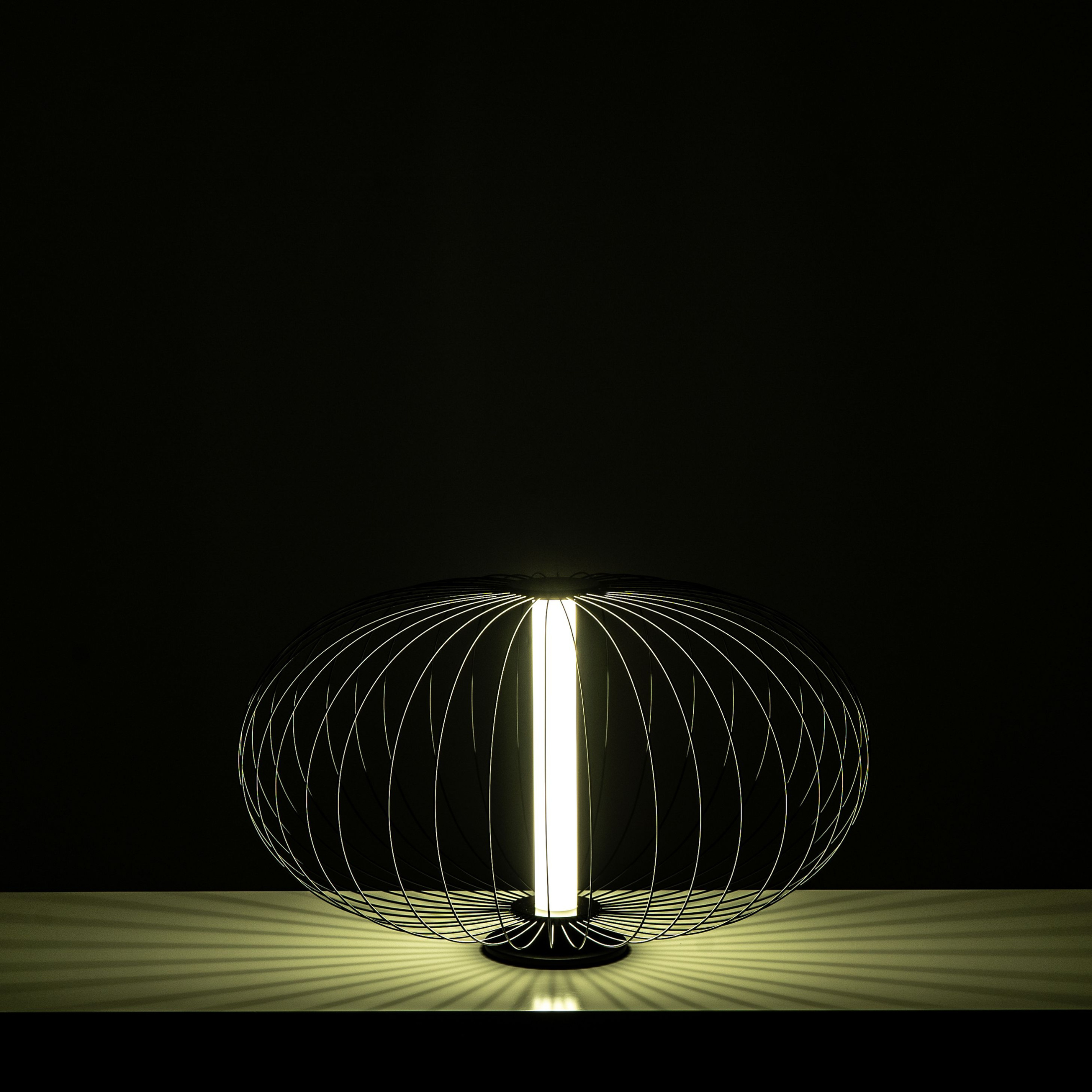 "Jaula" LED floor, table and hanging lamp with steel shade