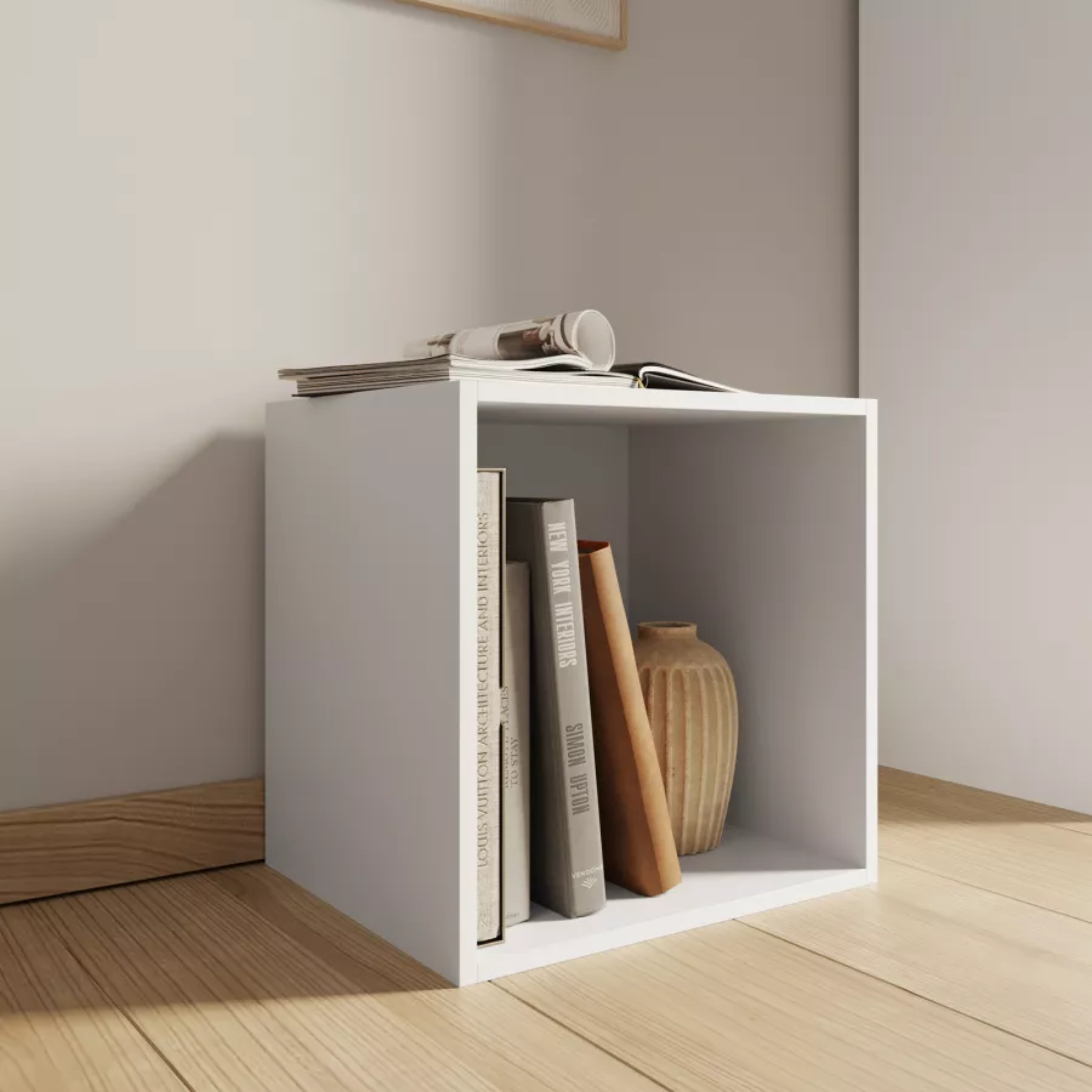 "Cubo" colored open shelf in wood, 35x35 cm, 29h