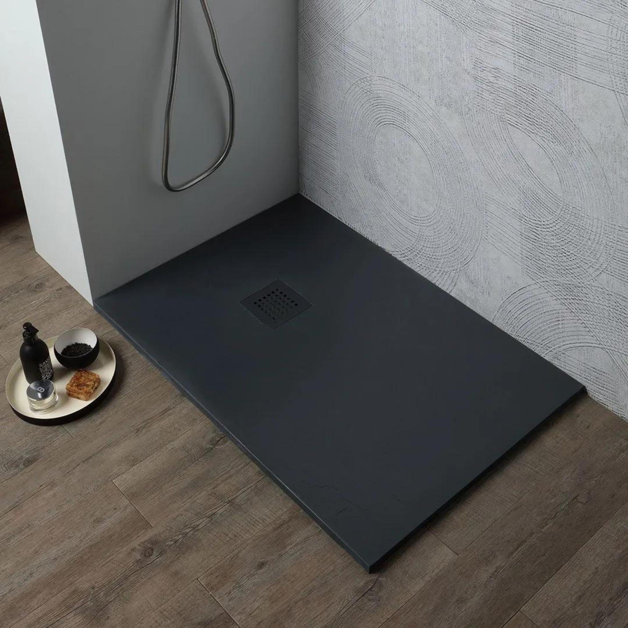 "Milano" thin rectangular shower tray in non-slip stone-effect resin