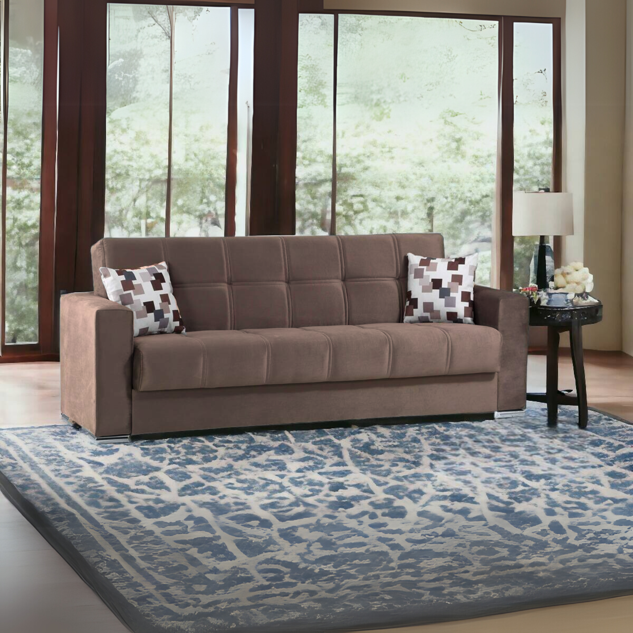 "Alba" 3-seater sofa bed with storage in fabric with chromed feet, 226x85 cm, 92h