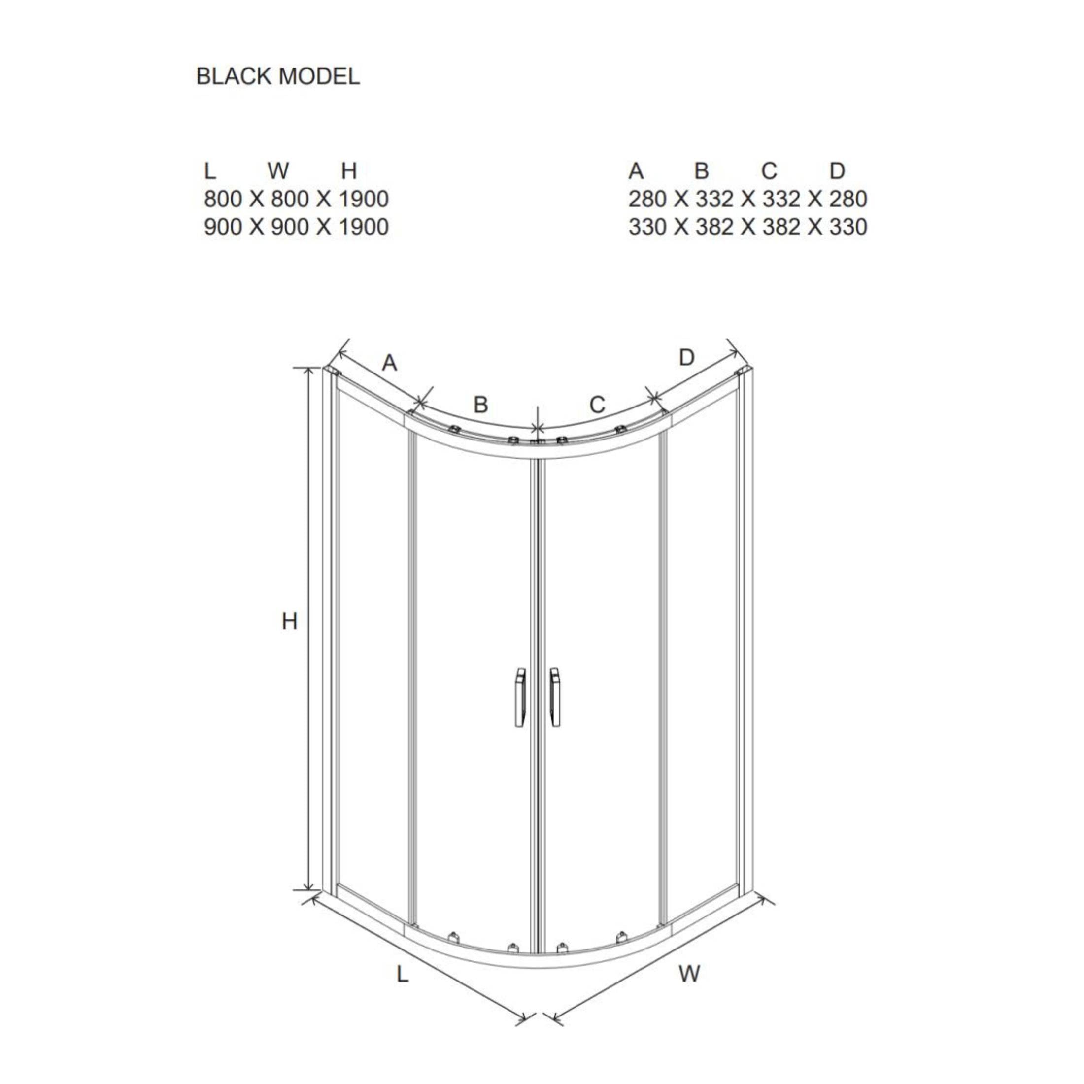 Semicircular shower enclosure "Cielo" in clear glass and matt black profile h 190 cm