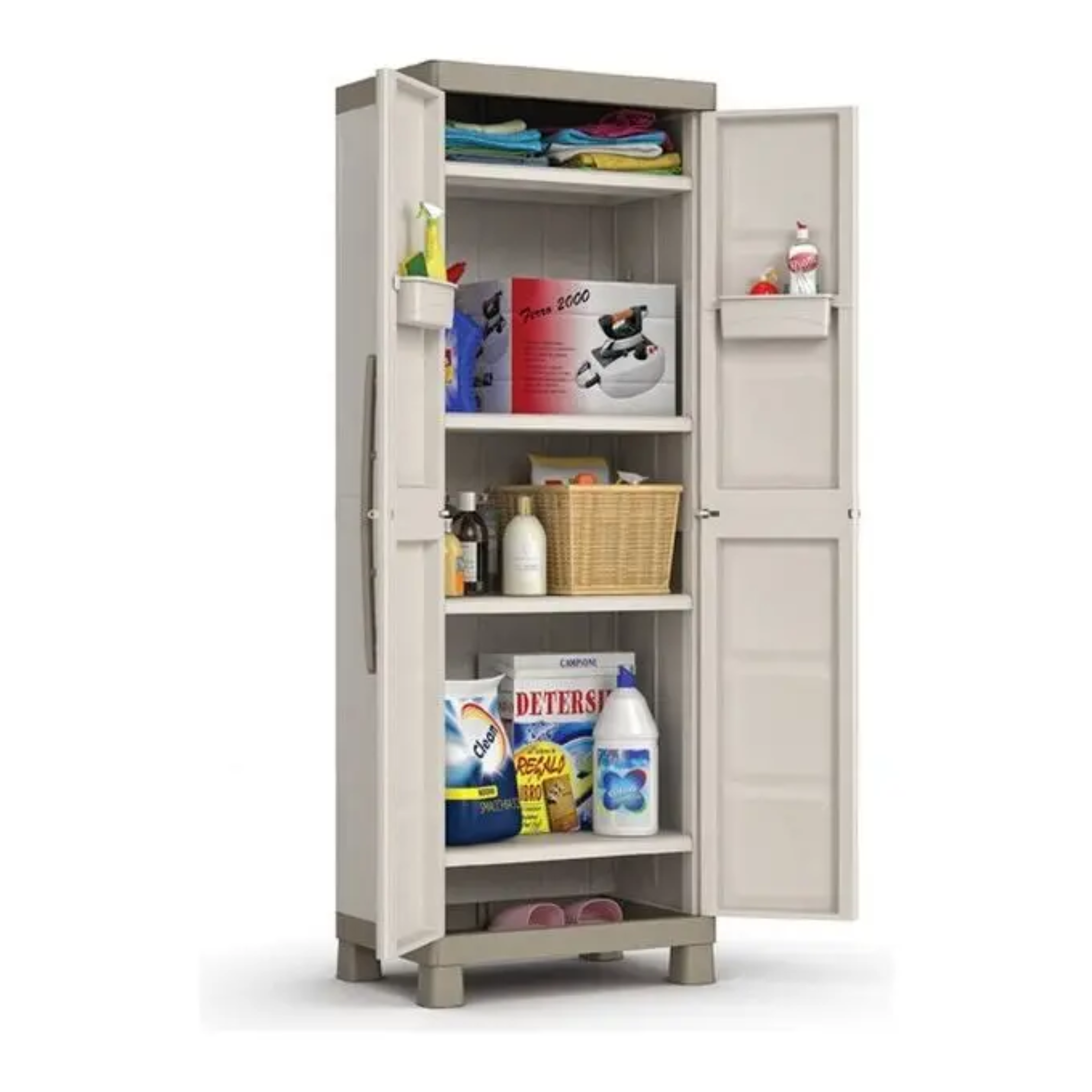 "Bacau" resin garden cabinet with internal shelves and raised feet