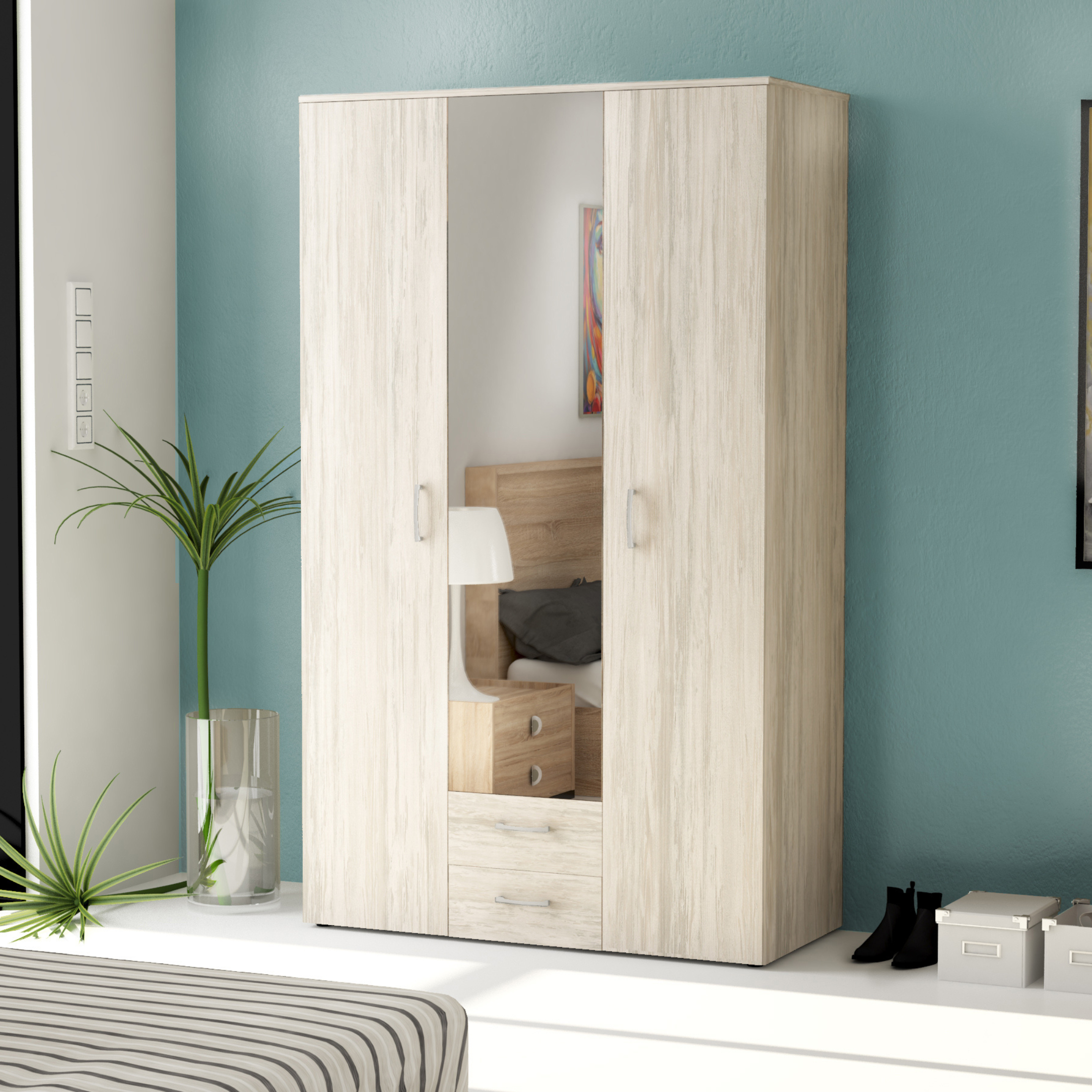 "Bed" wooden wardrobe with mirror 121x54 cm 200h