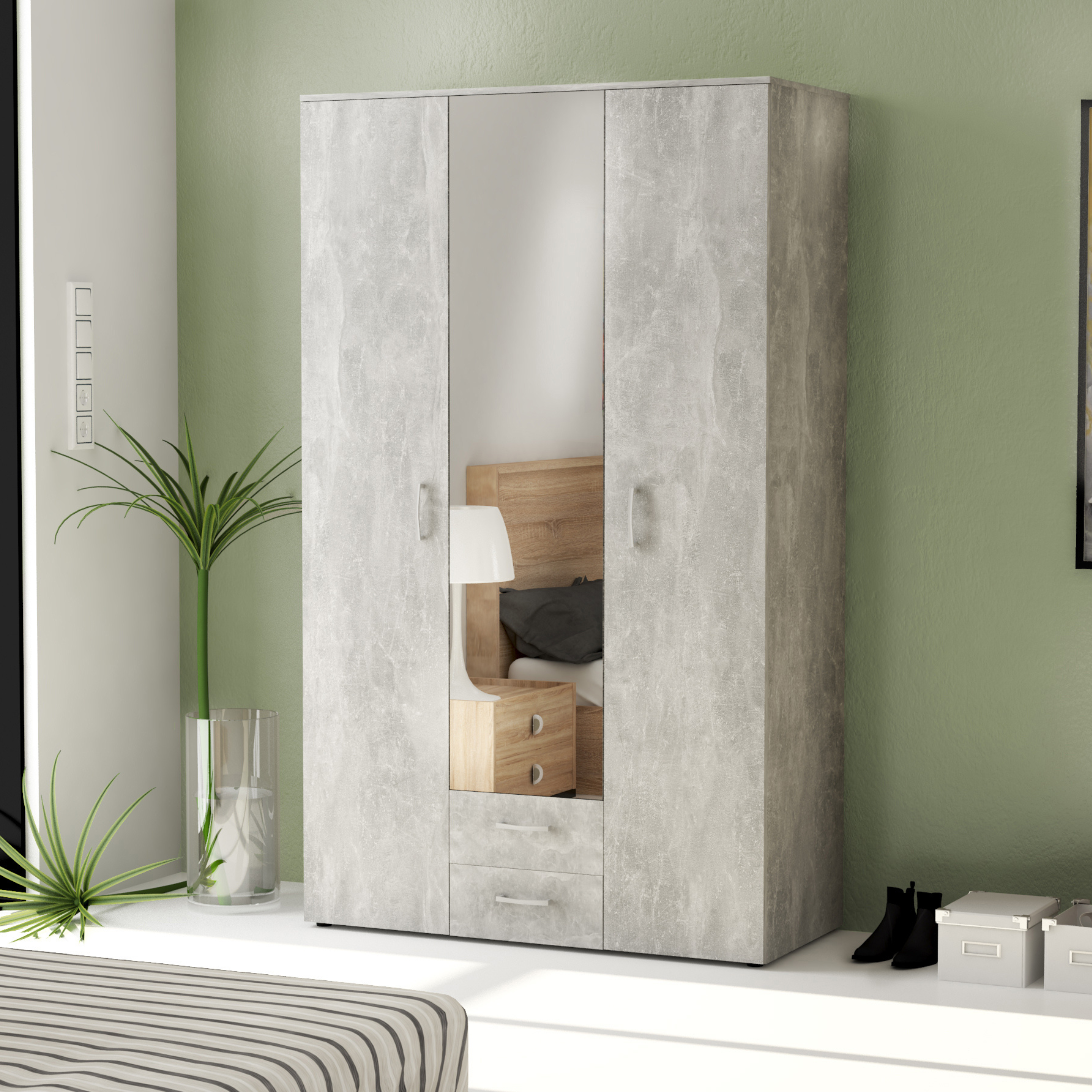 "Bed" wooden wardrobe with mirror 121x54 cm 200h