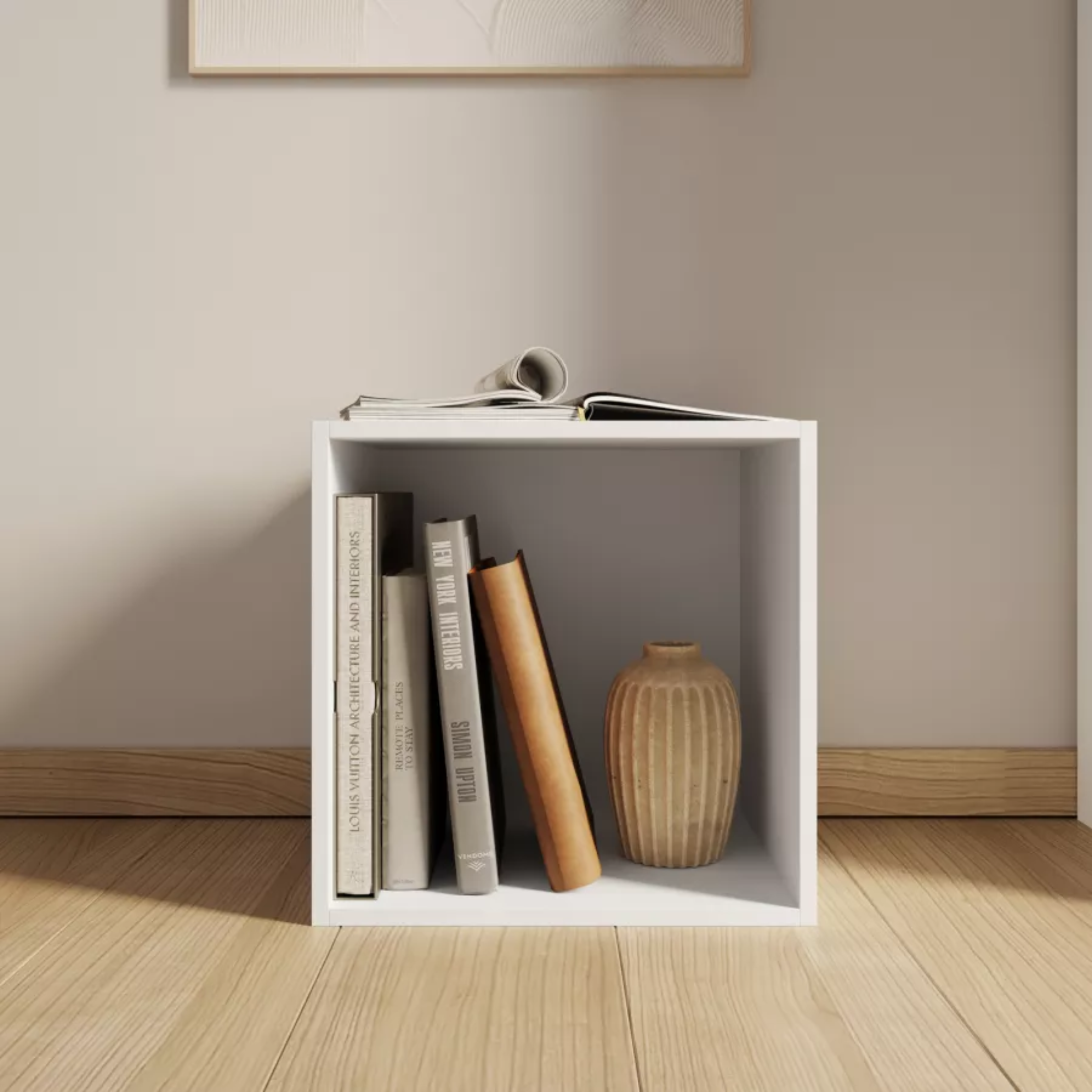 "Cubo" colored open shelf in wood, 35x35 cm, 29h