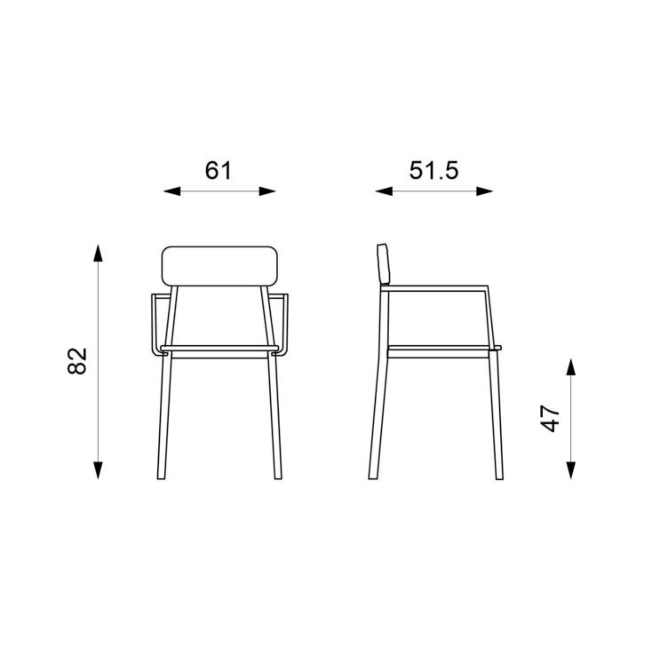 Set of modern white chairs in lacquered wood "Estia" with armrests and metal frame cm 51.5x61 82h