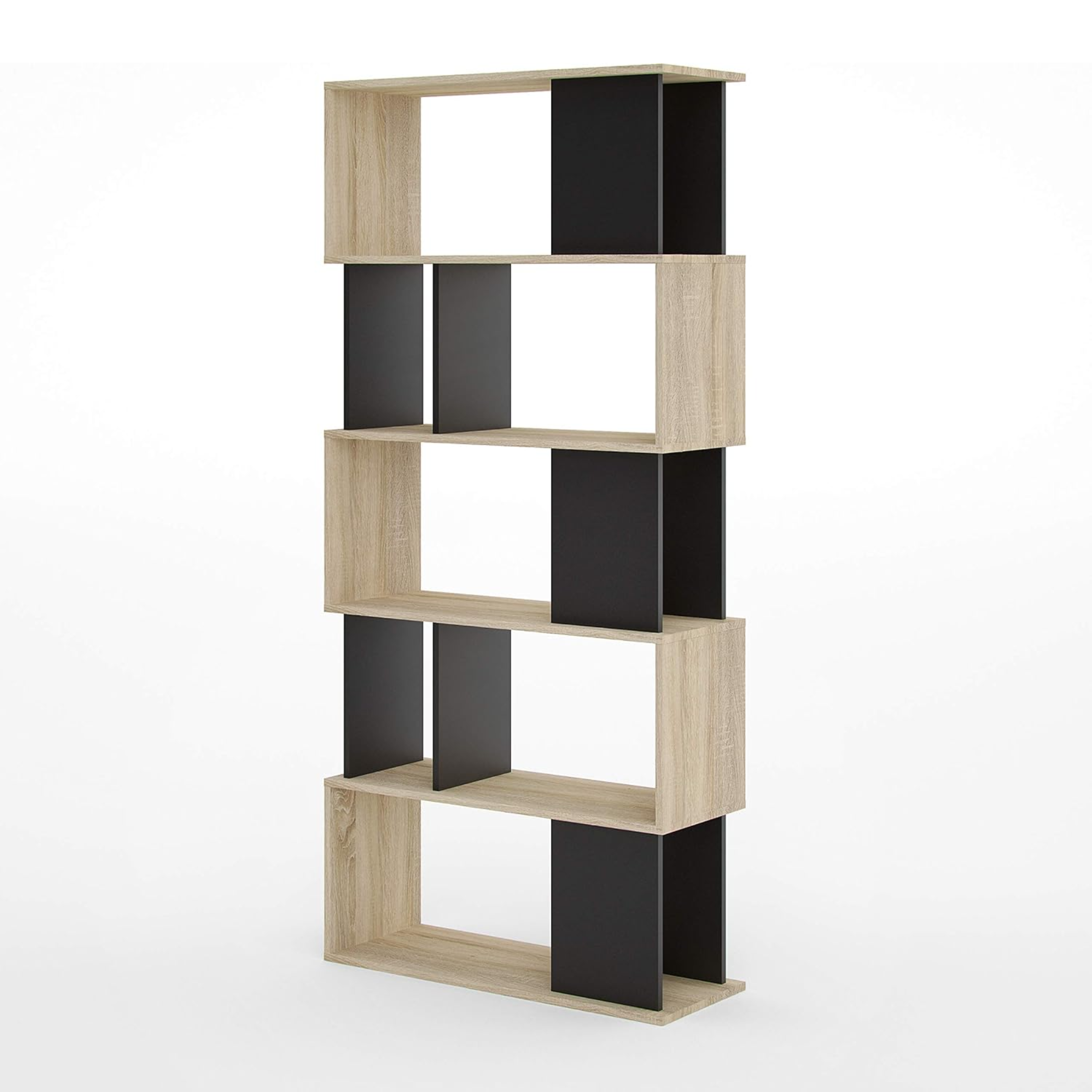 "Maze" modern tall open bookcase with 5 wooden shelves for the living room, 80x29.5 cm, 173.5 cm high