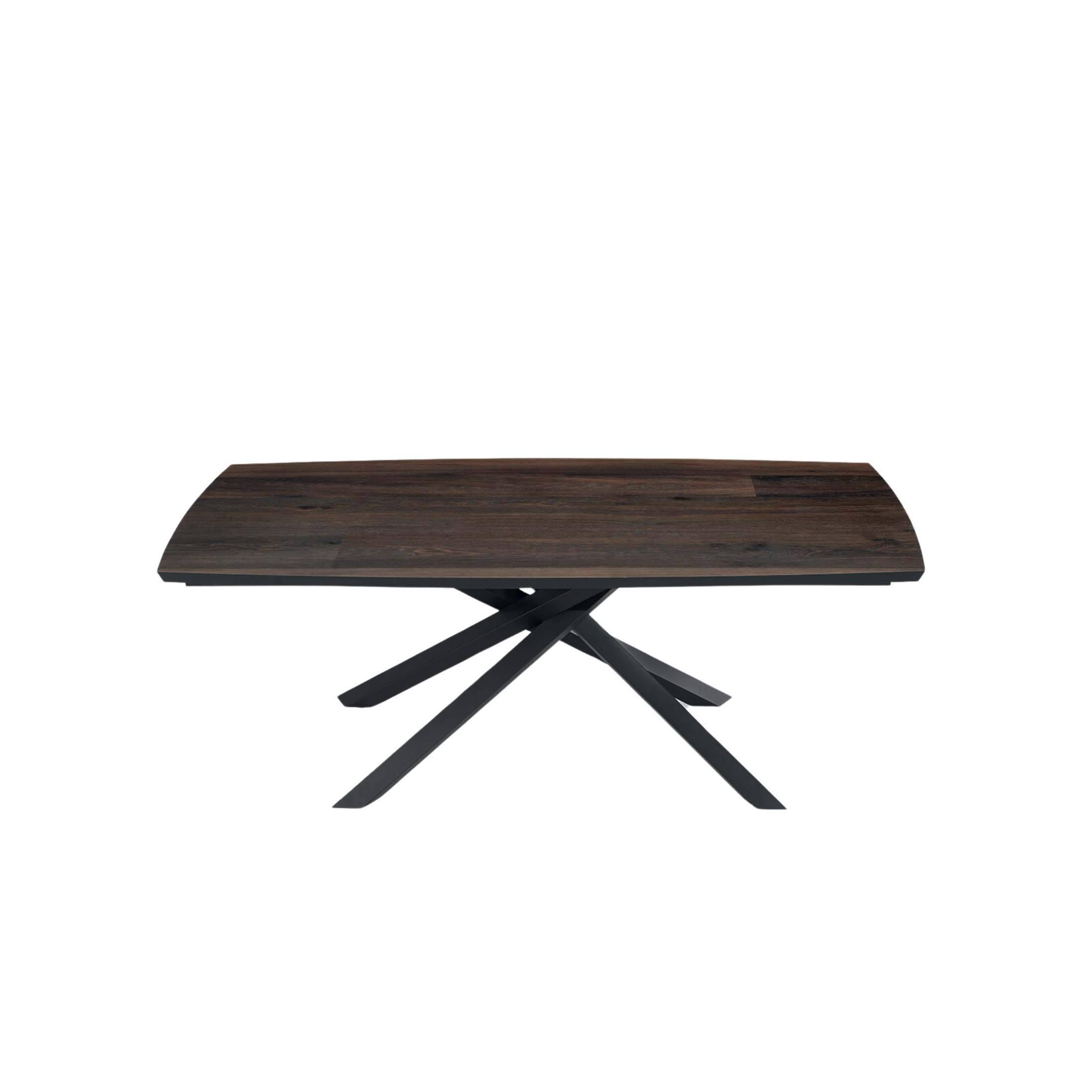 "Alan" modern fixed dining table with metal base and oak top