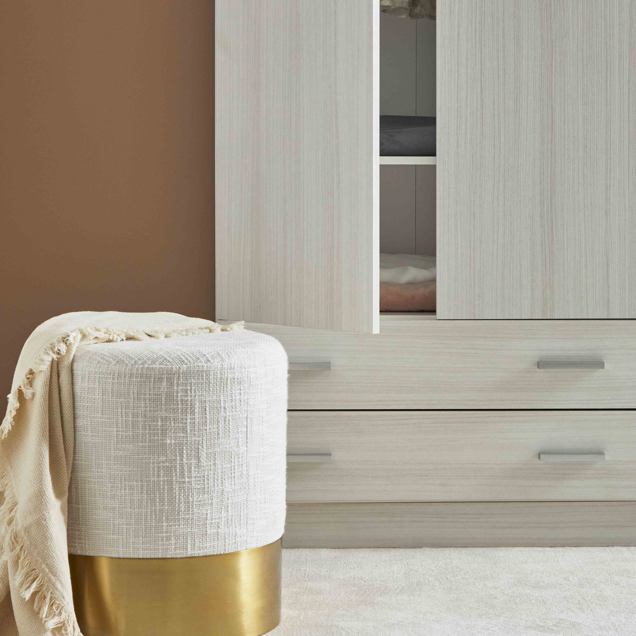 Modern wooden wardrobe with 3 doors, coat hanger, 2 drawers, 111x47 cm, 171h