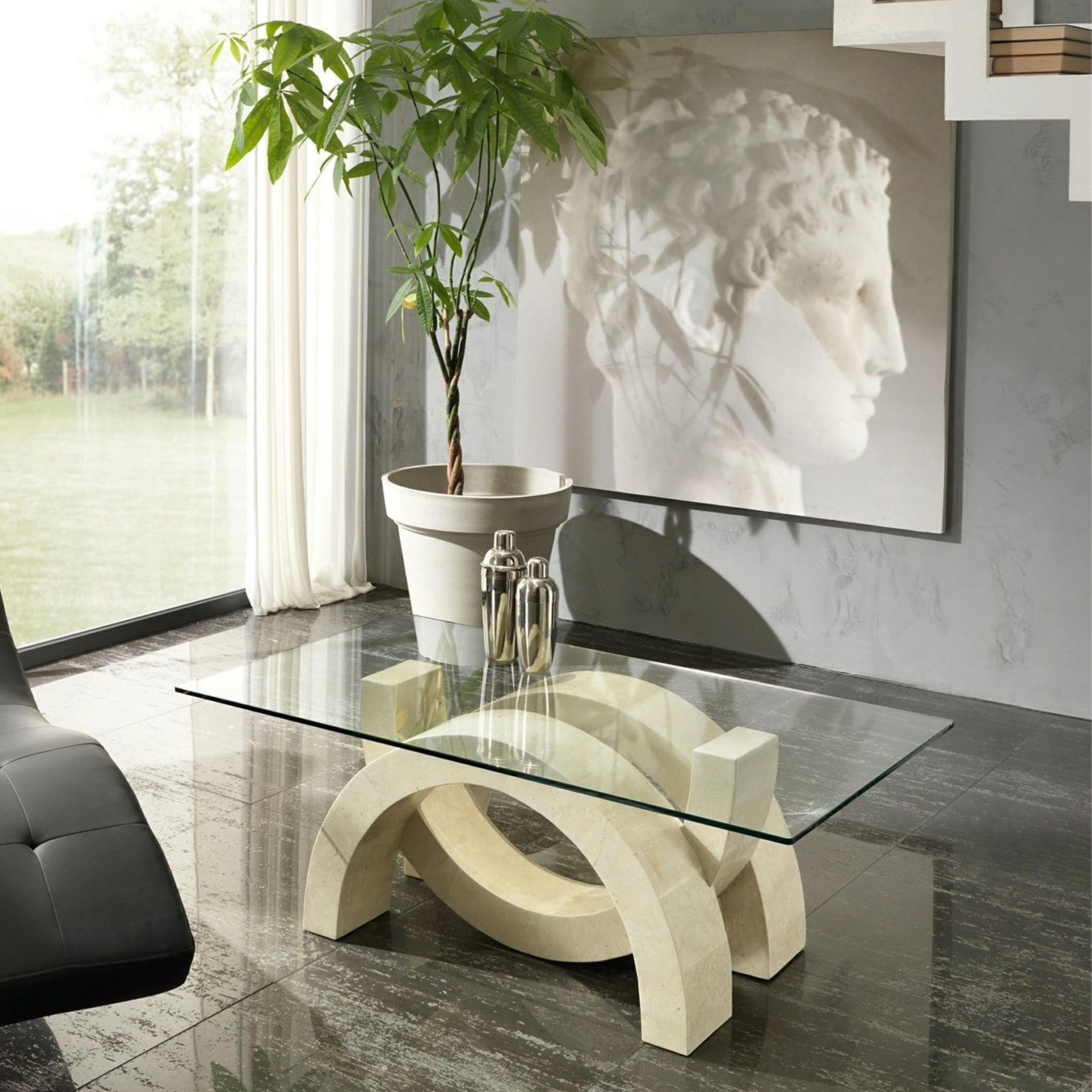 "Tito" fossil stone coffee table, 120x70 cm, 41 cm high
