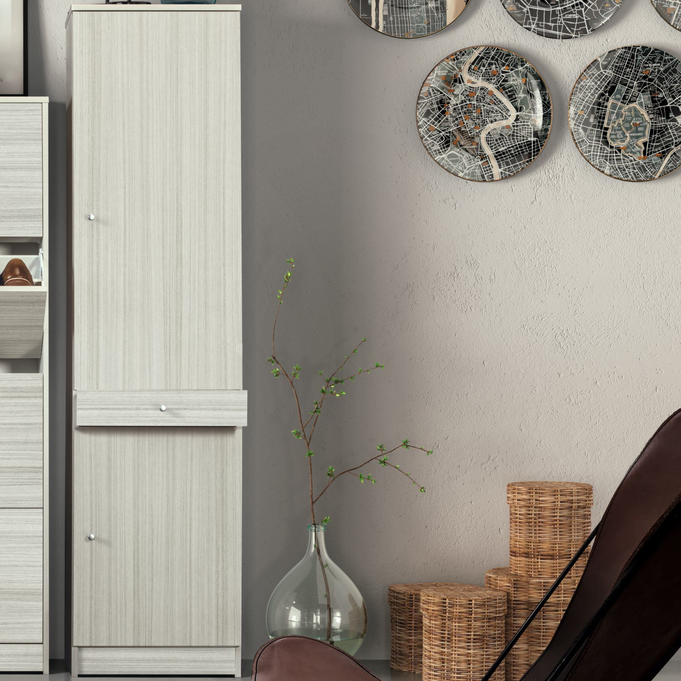 "Country" column cabinet with 2 wooden doors and 1 drawer, 46x34 cm, 183 cm high