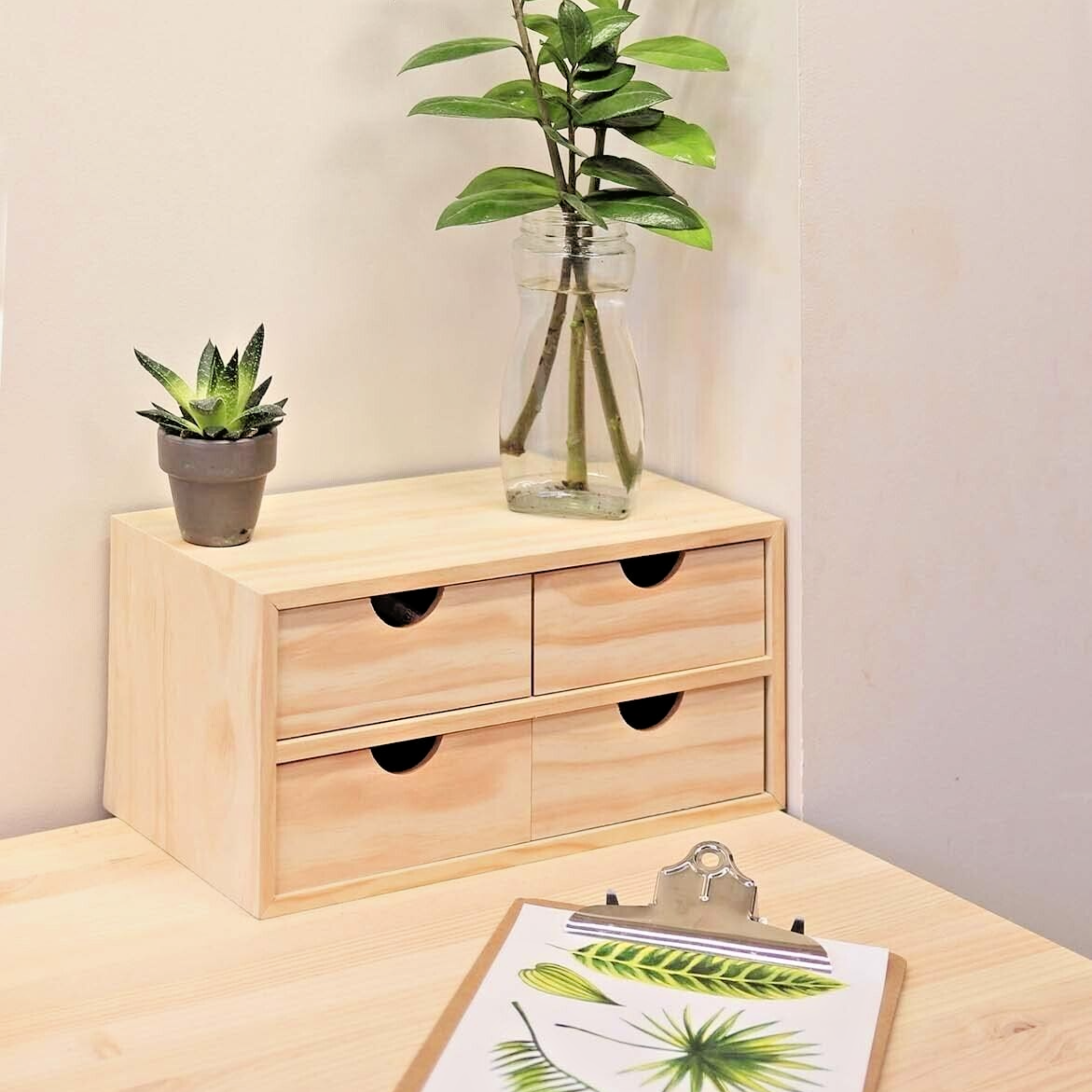 "Mini4" chest of drawers with 4 drawers in natural wood assembled cm 40x20 18.5h