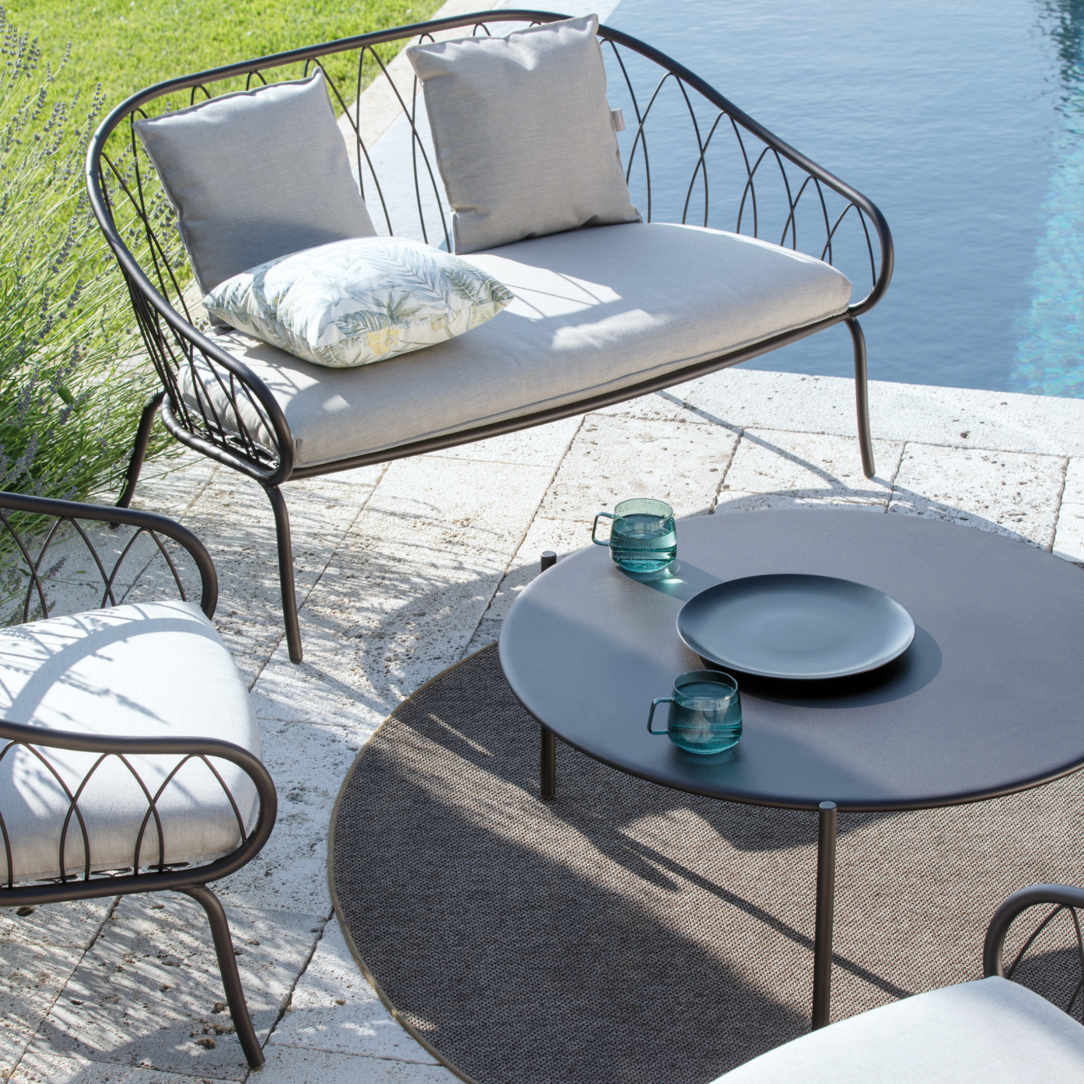 "Flora" metal garden sofa, stackable lounge bench, 160x78 cm, 75 cm high