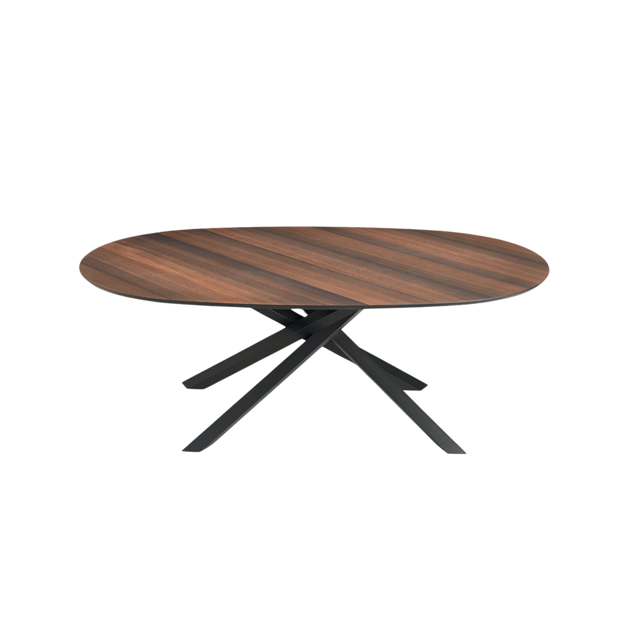 "Canyon" modern fixed dining table with metal base and oak top, 210x109 cm, 75 cm high