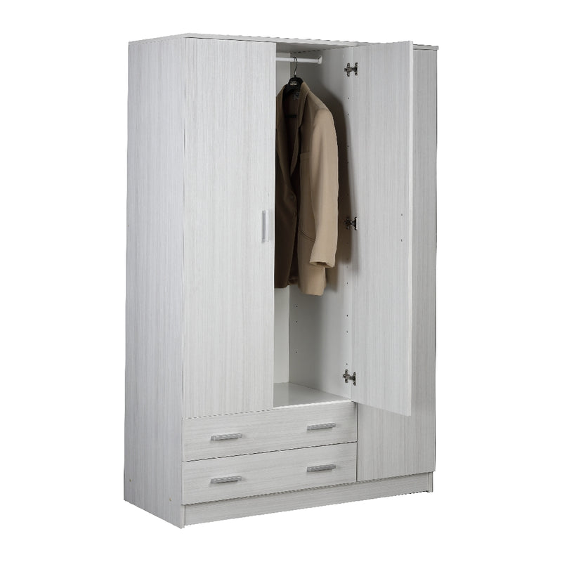 Modern wooden wardrobe with 3 doors, coat hanger, 2 drawers, 111x47 cm, 171h