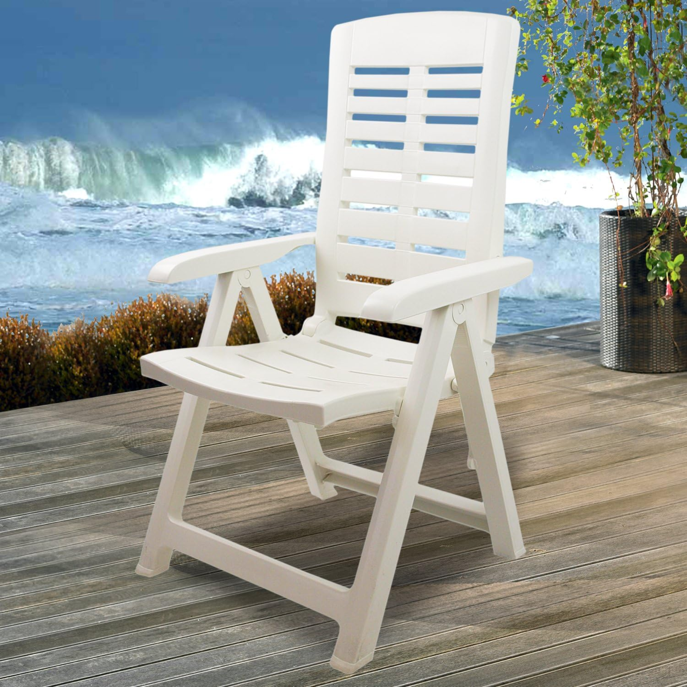 Folding resin outdoor chair with armrests for garden and veranda