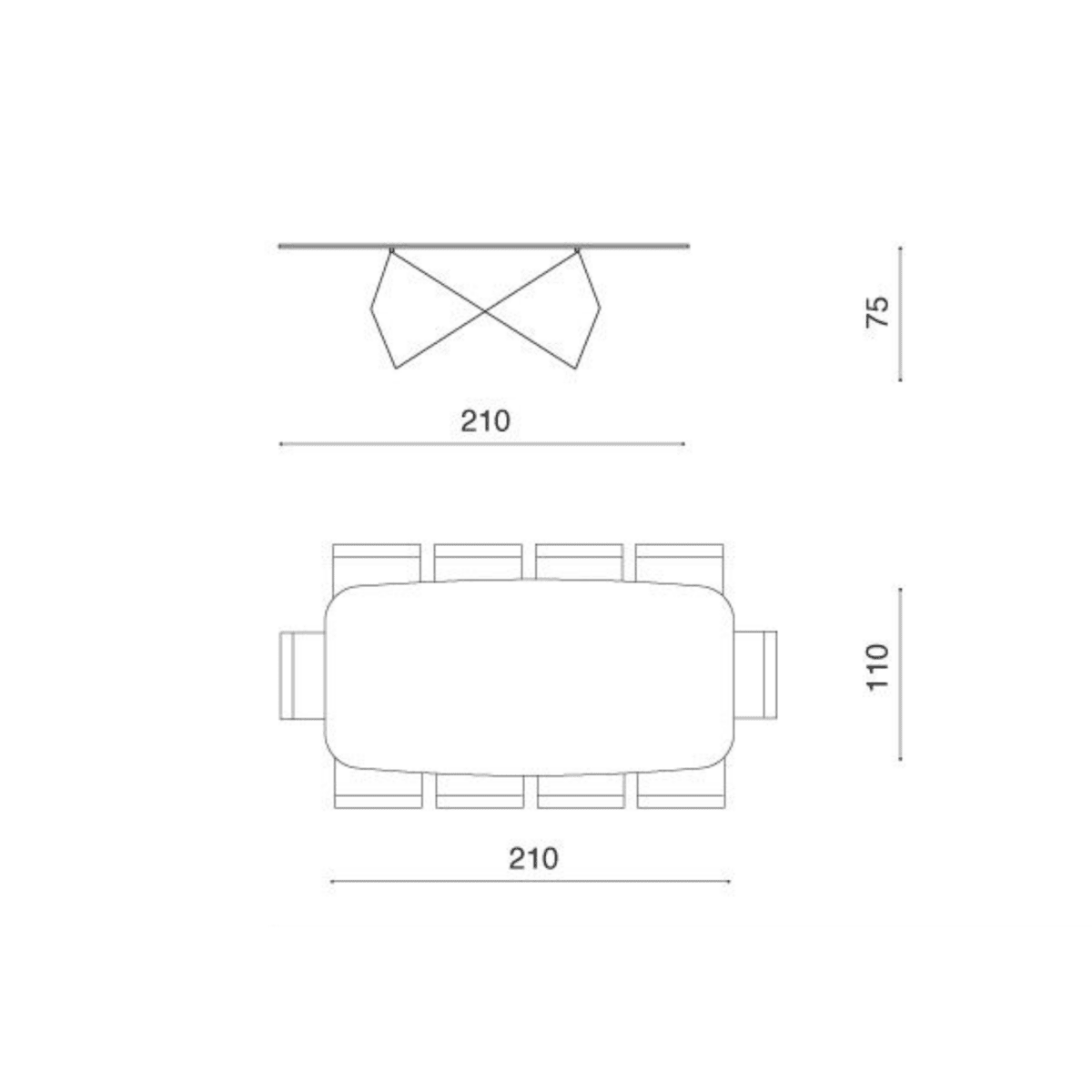 Tavolo fisso moderno "Karlito" con base in metallo verniciato cm 210x110 75h - MondoViro