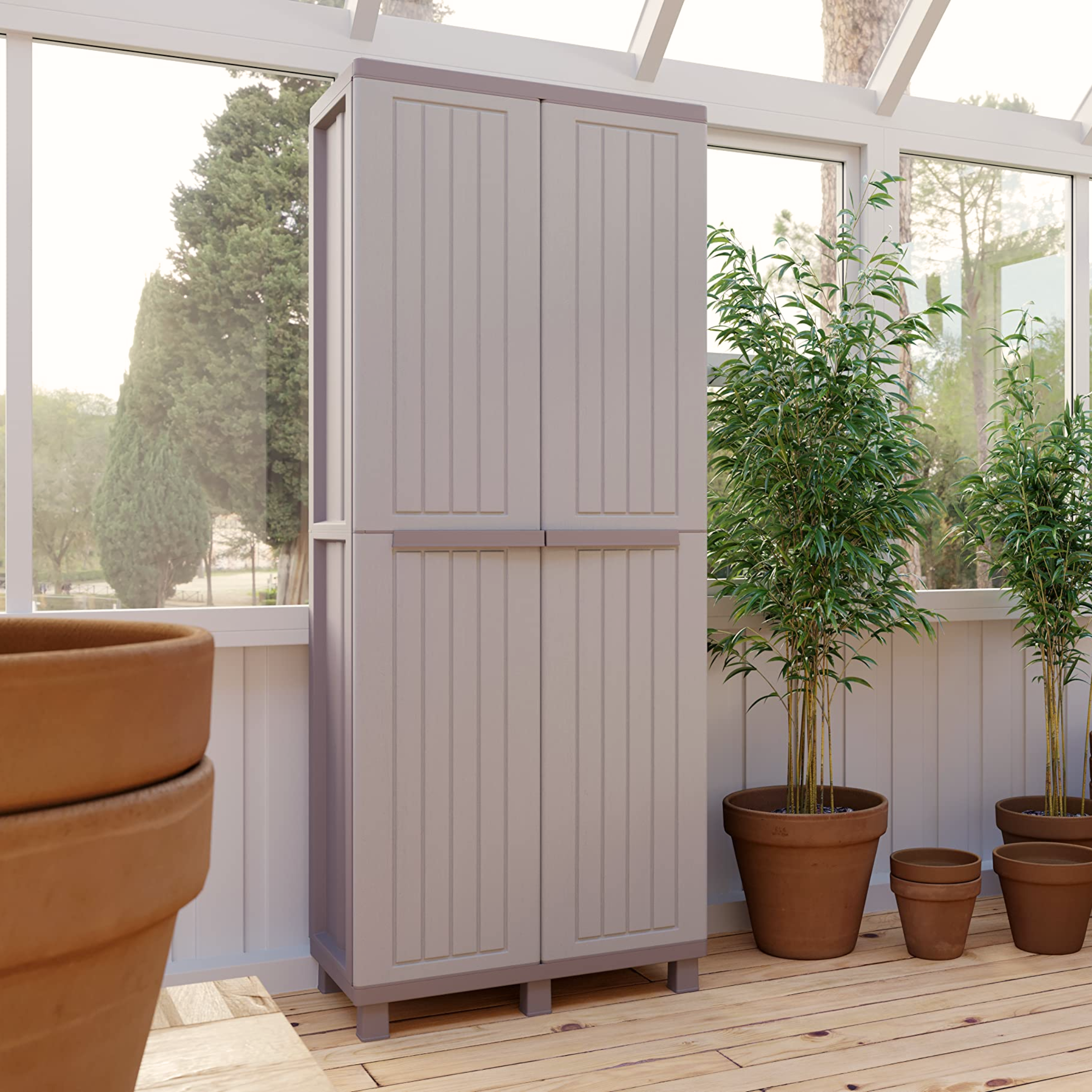 "Vintage" plastic storage cabinet with 2 doors and 3 shelves, 68x39 cm, 170 cm high