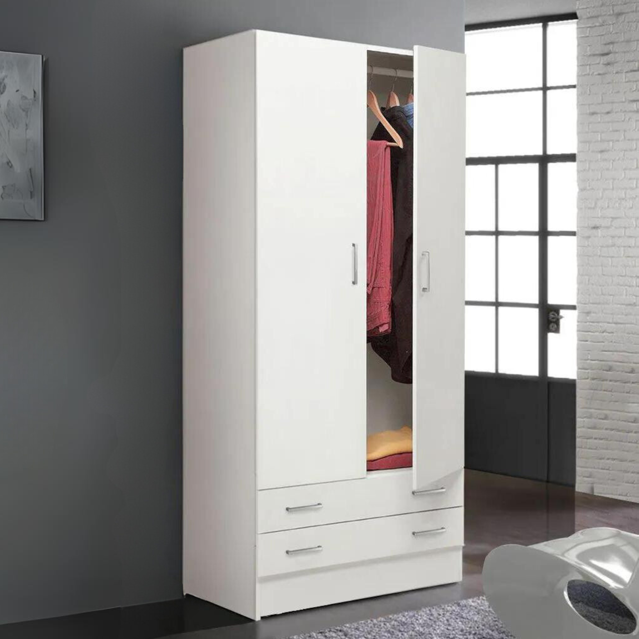 Modern wardrobe "B201" 2 doors and 2 drawers in wood 82x46.5 cm 184.5h