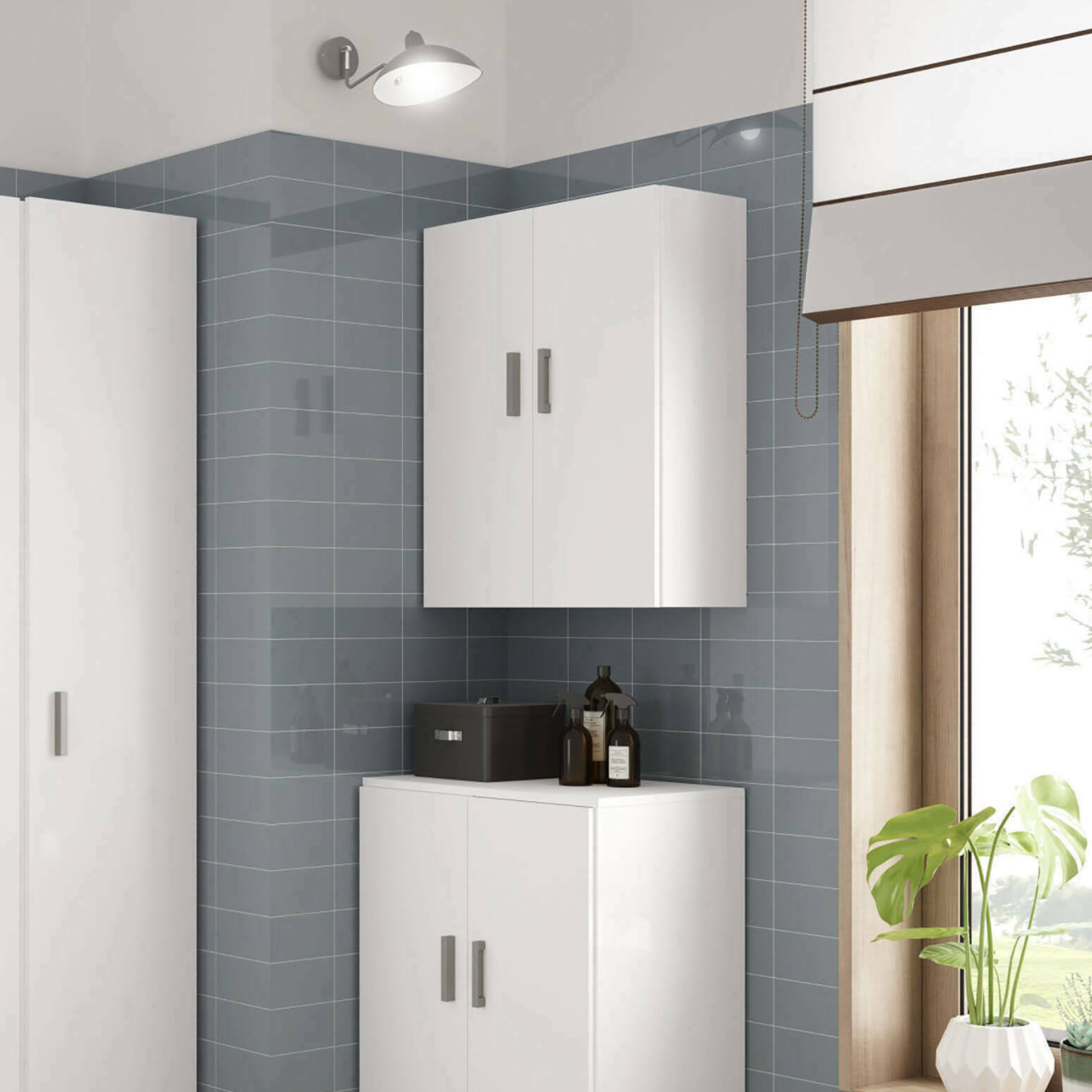 Low multipurpose wardrobe with 2 doors, white, 59x37 cm, 80 cm high