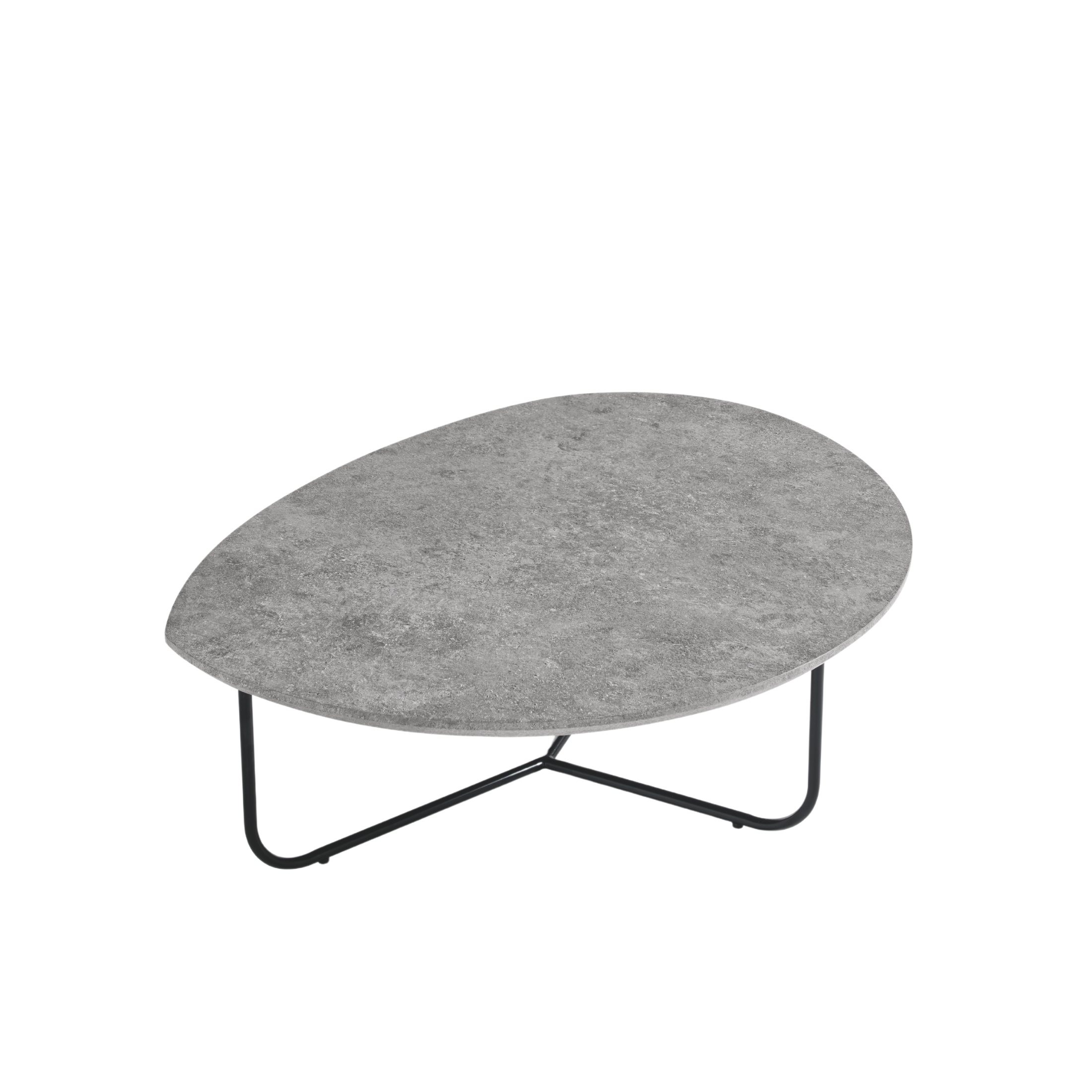 "Bent" coffee table with shaped top and metal frame, 97x77 cm, 35h